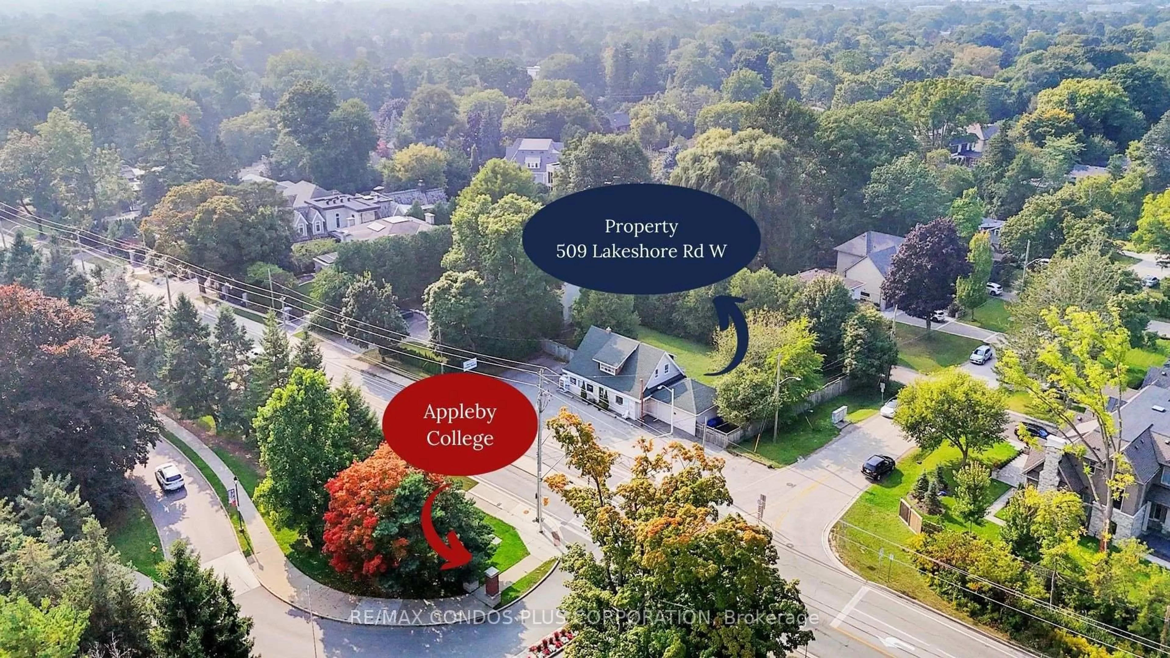 A pic from outside/outdoor area/front of a property/back of a property/a pic from drone, street for 509 Lakeshore Rd, Oakville Ontario L6K 1G6