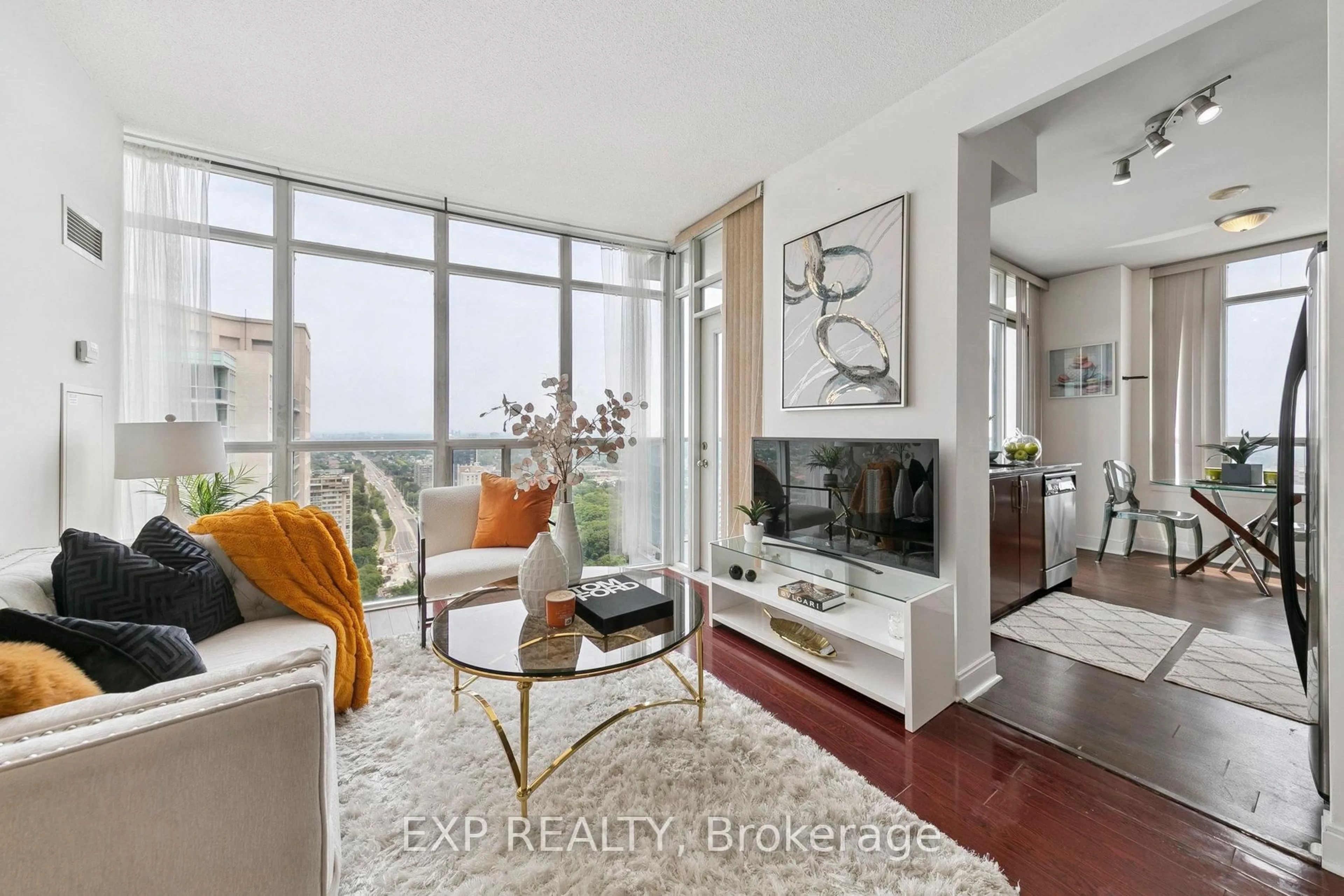 Living room with furniture, unknown for 70 Absolute Ave #2603, Mississauga Ontario L4Z 0A4