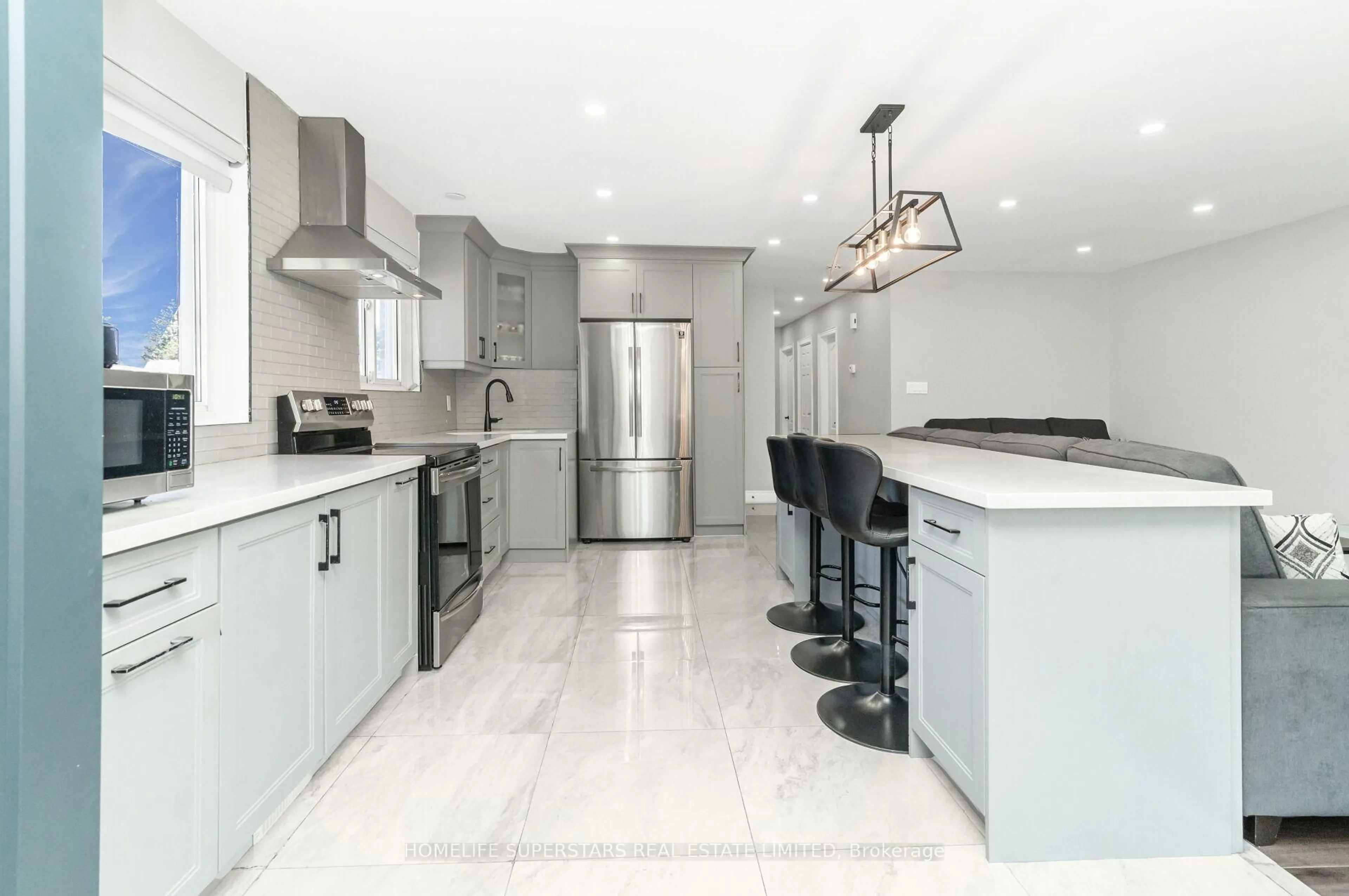 Contemporary kitchen, ceramic/tile floor for 35 Burtonwood Cres, Toronto Ontario M9V 3L9