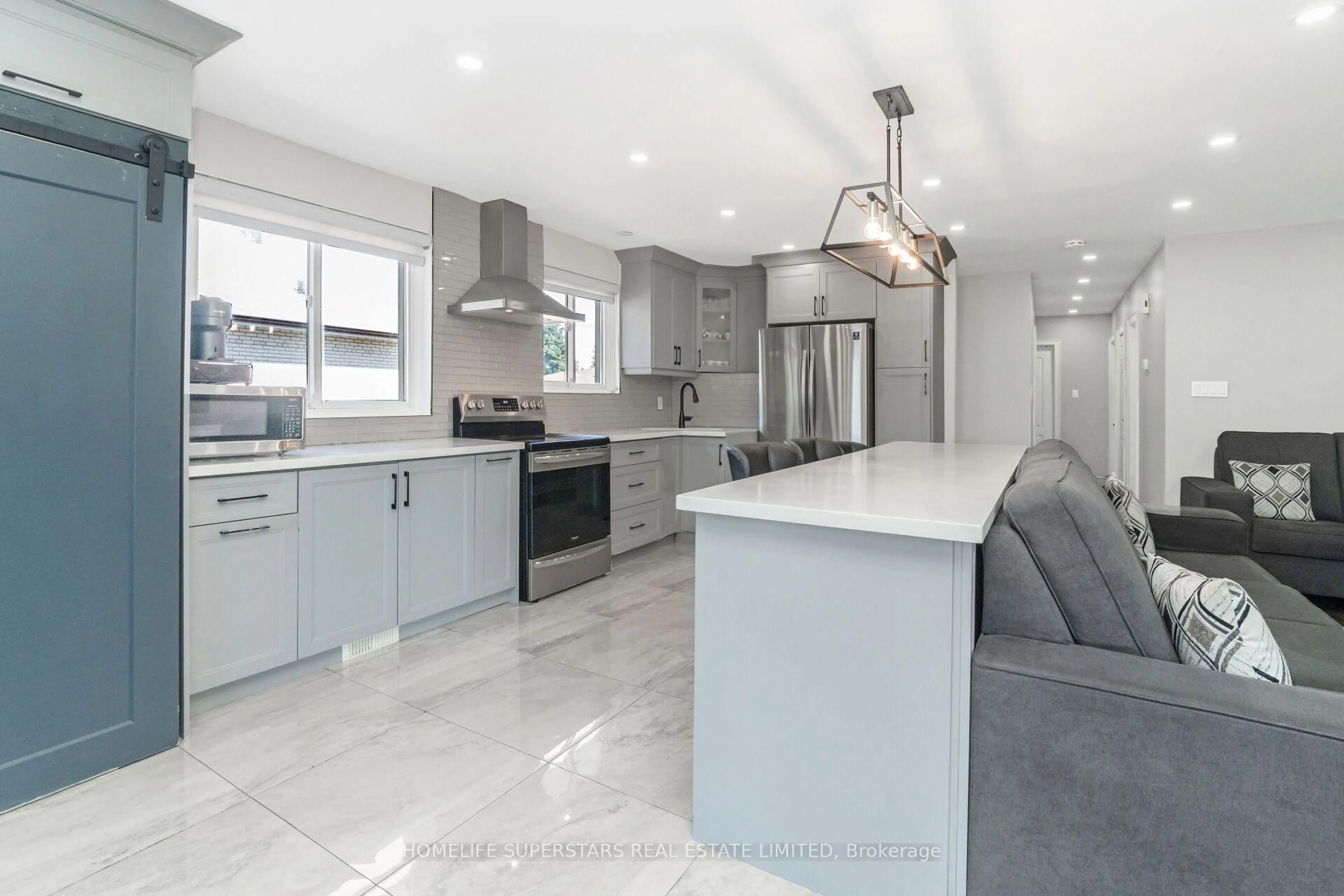 Open concept kitchen, ceramic/tile floor for 35 Burtonwood Cres, Toronto Ontario M9V 3L9