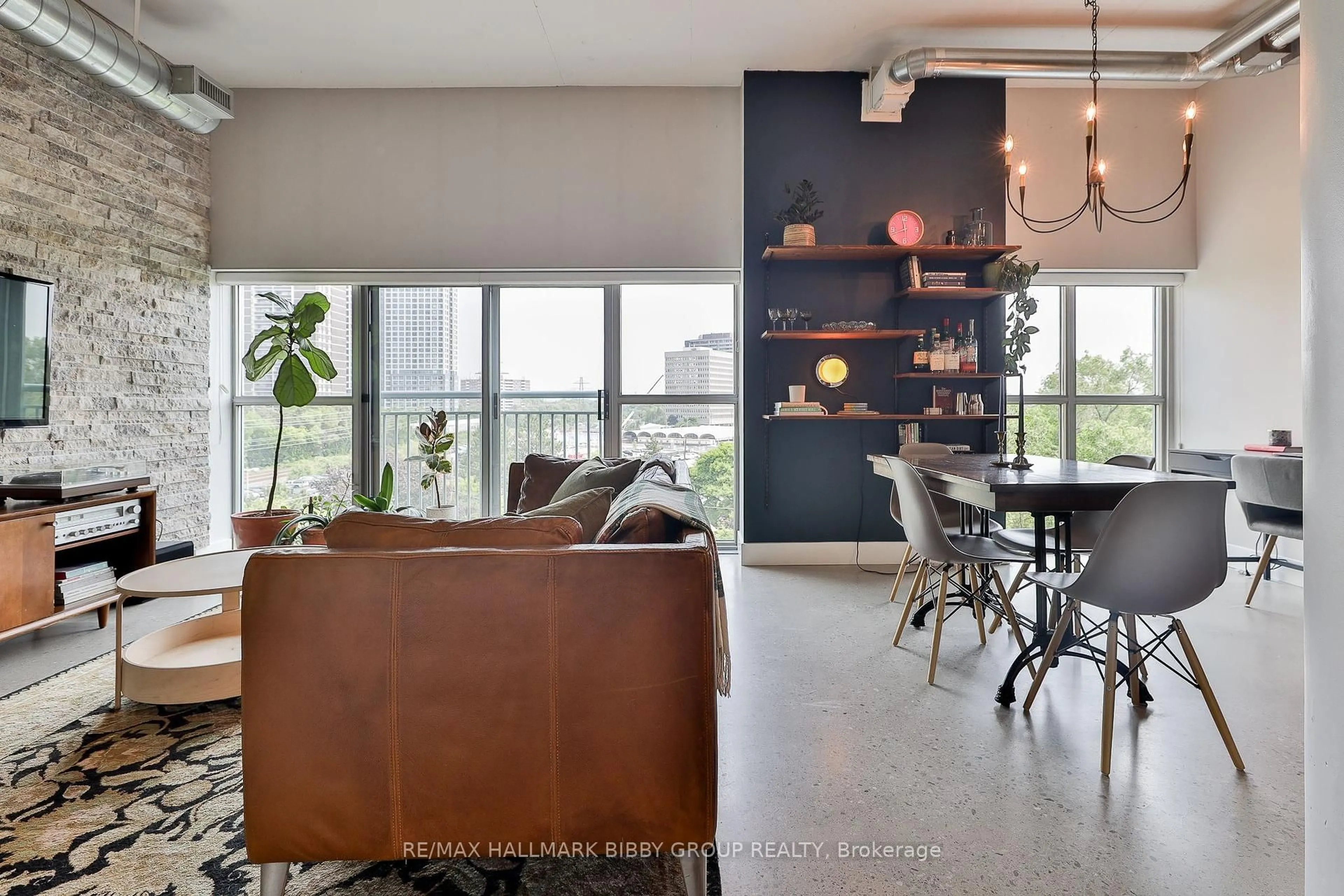 Living room with furniture, cement floor for 2 Fieldway Rd #505, Toronto Ontario M8Z 3L2