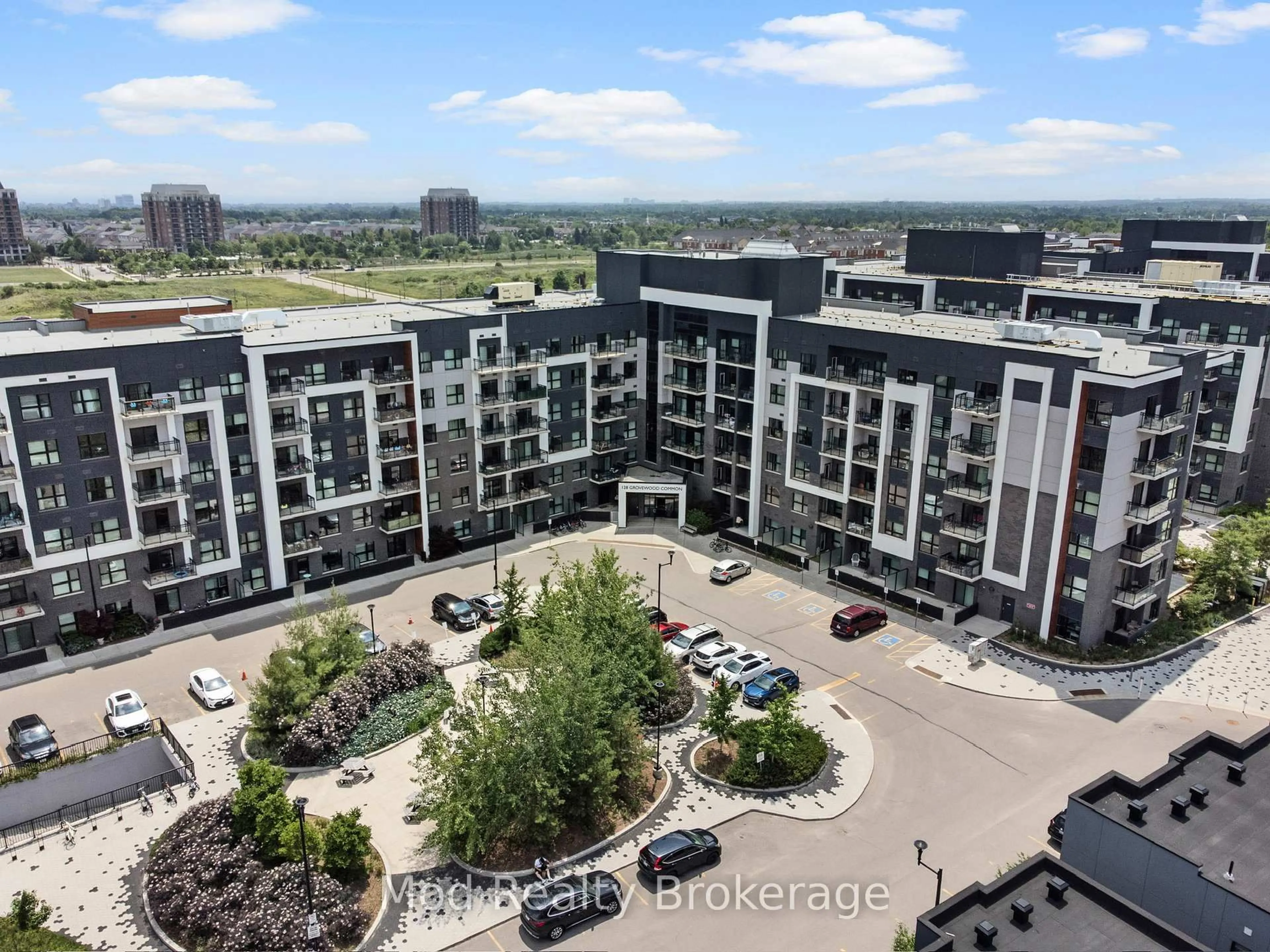 A pic from outside/outdoor area/front of a property/back of a property/a pic from drone, city buildings view from balcony for 128 Grovewood Common #129, Oakville Ontario L6H 0X3