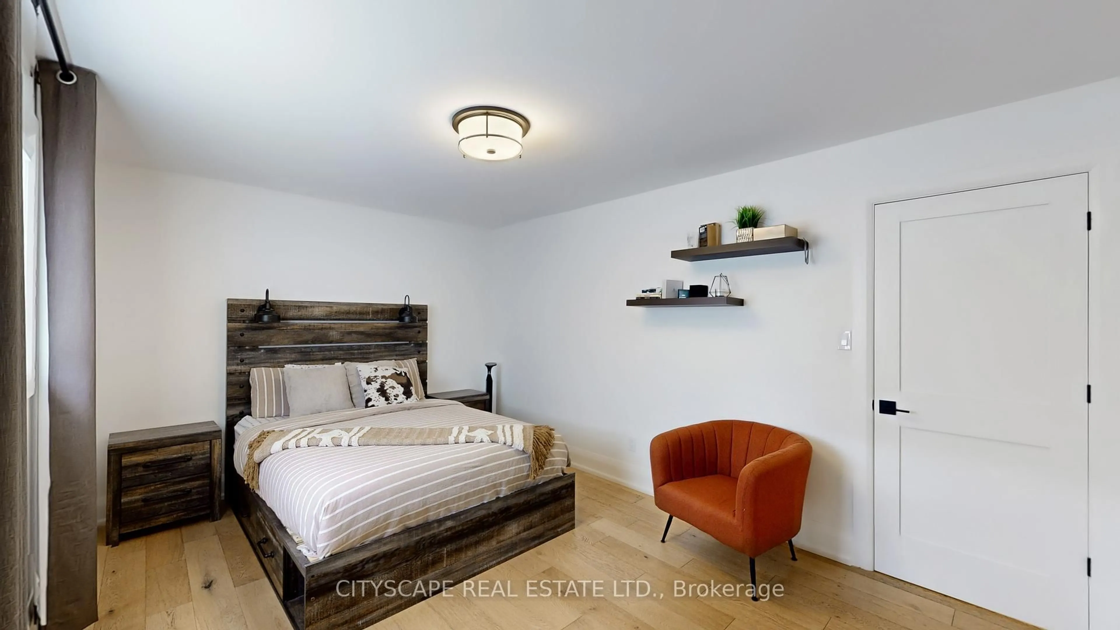 Bedroom with bed, wood/laminate floor for 5966 River Grove Ave, Mississauga Ontario L5M 4Z8