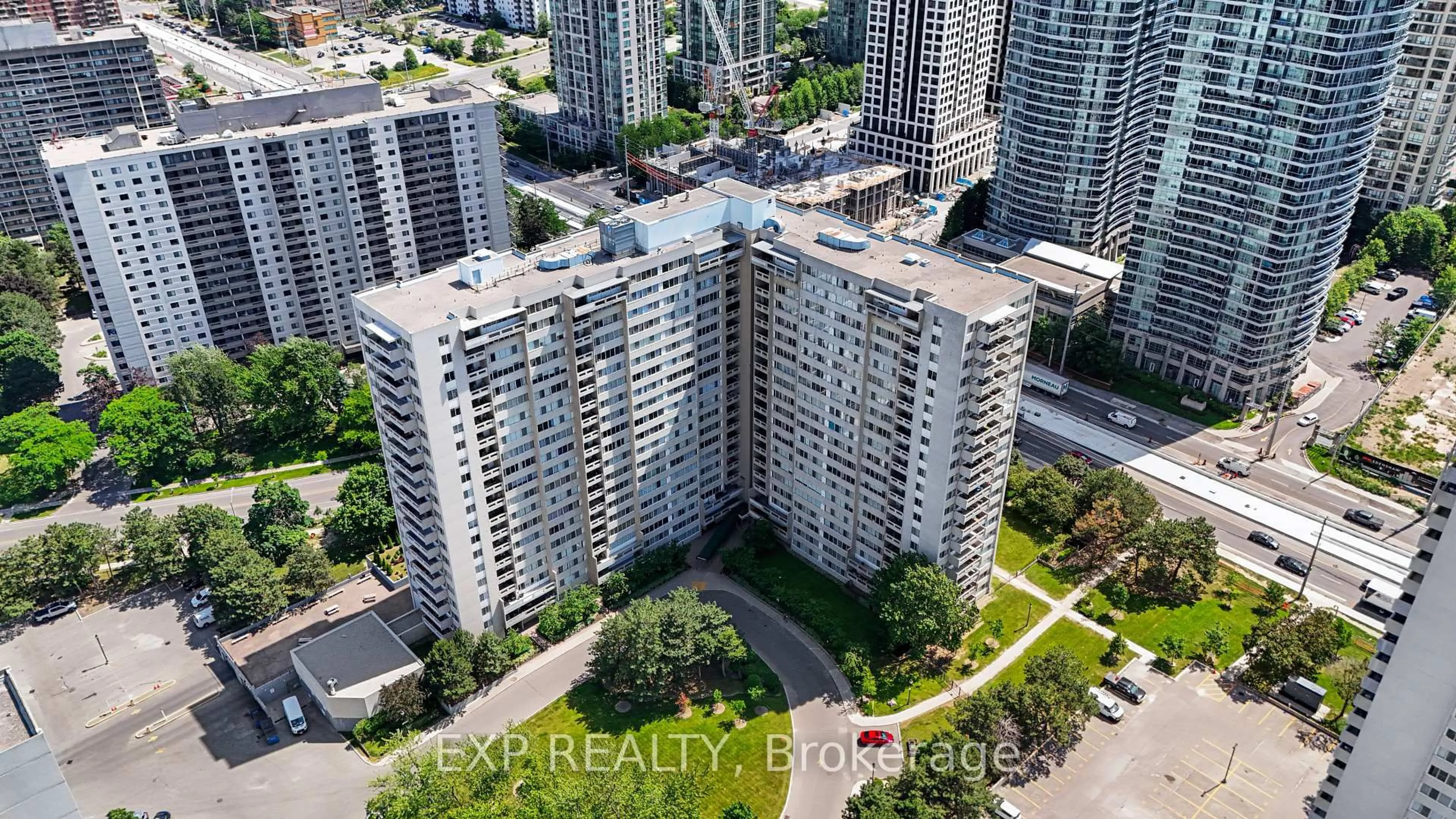 A pic from outside/outdoor area/front of a property/back of a property/a pic from drone, city buildings view from balcony for 3590 Kaneff Cres #1404, Mississauga Ontario L5A 3X3