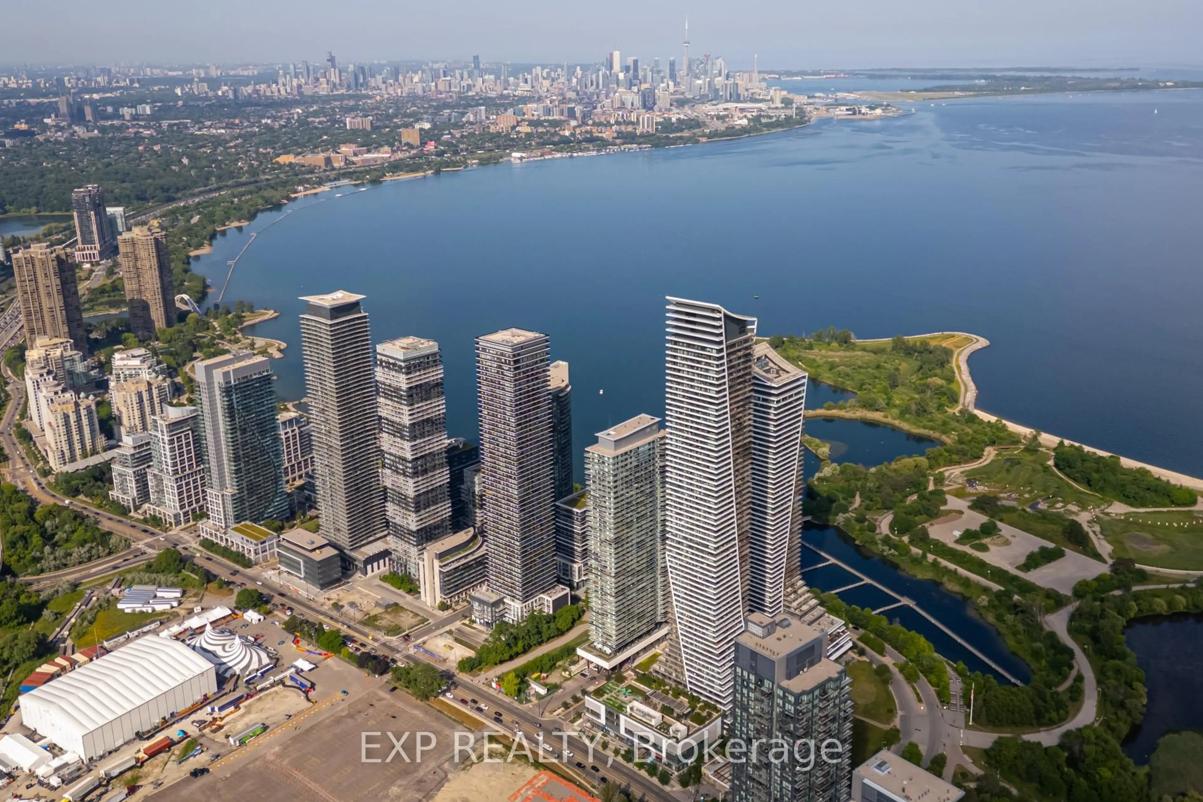 A pic from outside/outdoor area/front of a property/back of a property/a pic from drone, water/lake/river/ocean view for 56 Annie Craig Dr #2304, Toronto Ontario M8V 0C8