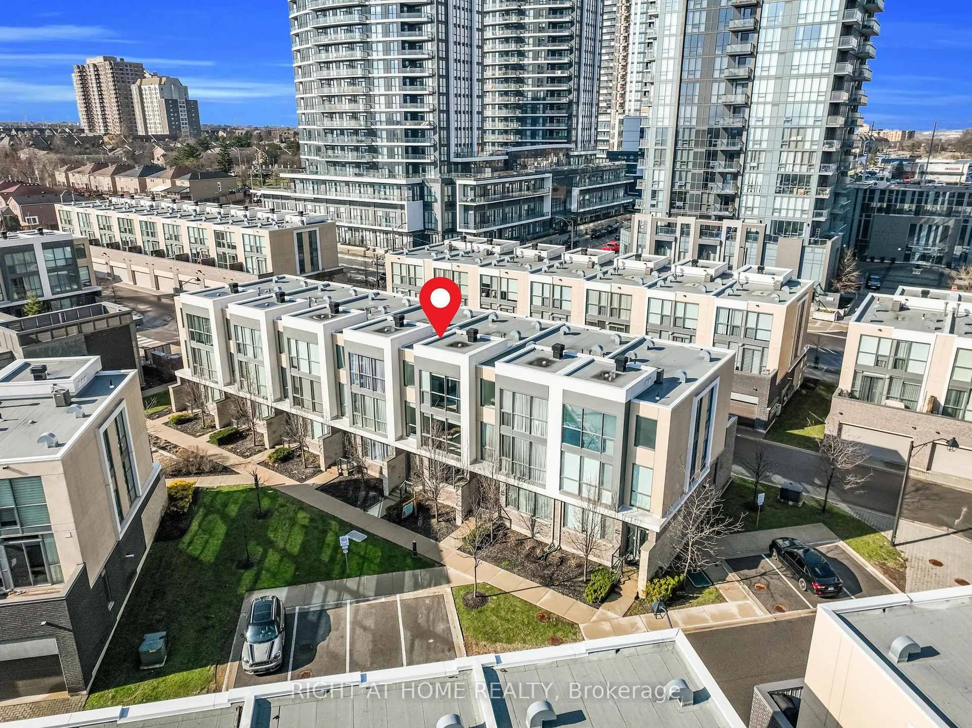 A pic from outside/outdoor area/front of a property/back of a property/a pic from drone, city buildings view from balcony for 5040 Four Springs Ave #5, Mississauga Ontario L5R 0E9