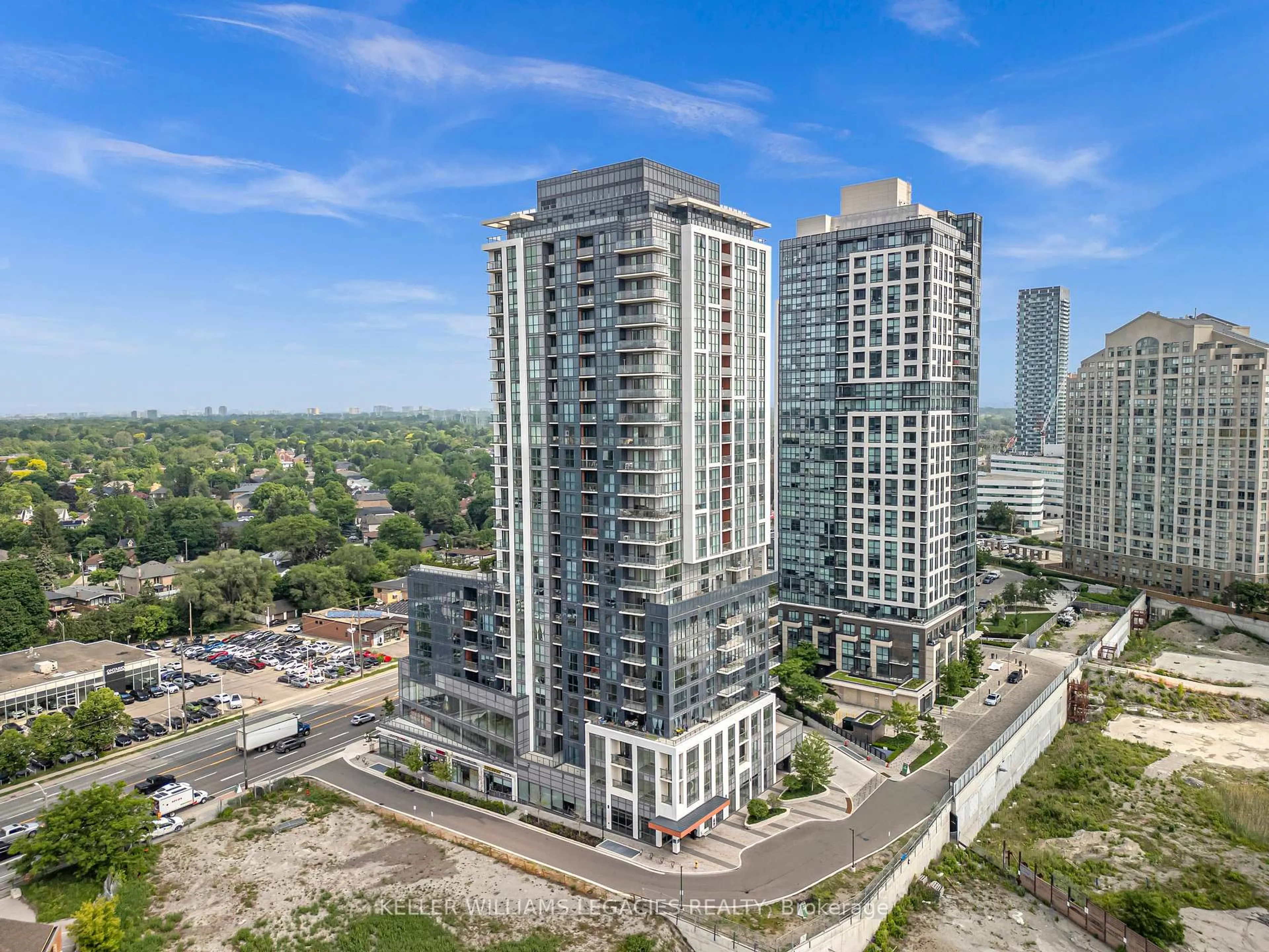 A pic from outside/outdoor area/front of a property/back of a property/a pic from drone, city buildings view from balcony for 50 Thomas Riley Rd #720, Toronto Ontario M9B 0C5