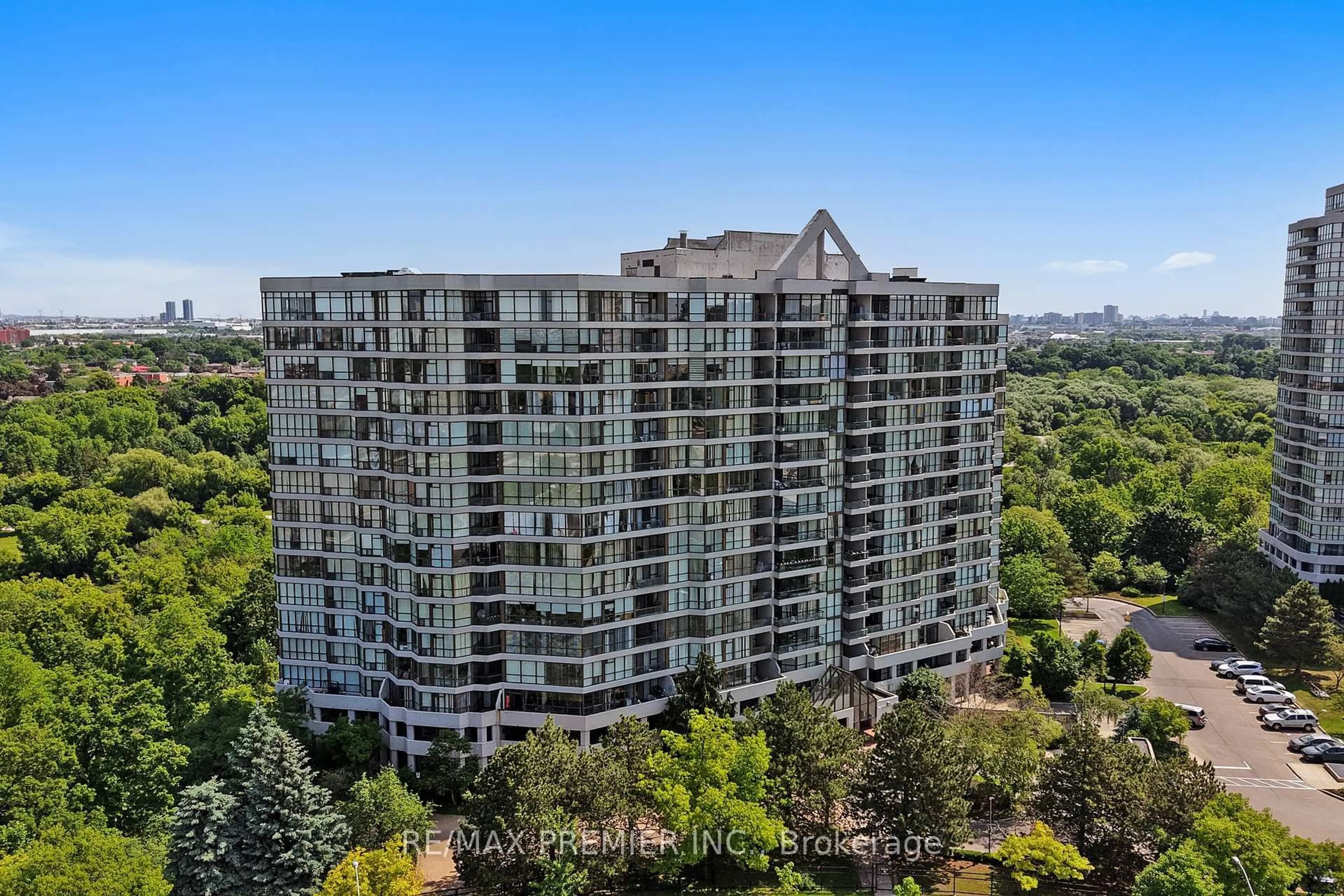 A pic from outside/outdoor area/front of a property/back of a property/a pic from drone, city buildings view from balcony for 1 Rowntree Rd #615, Toronto Ontario M9V 5G7