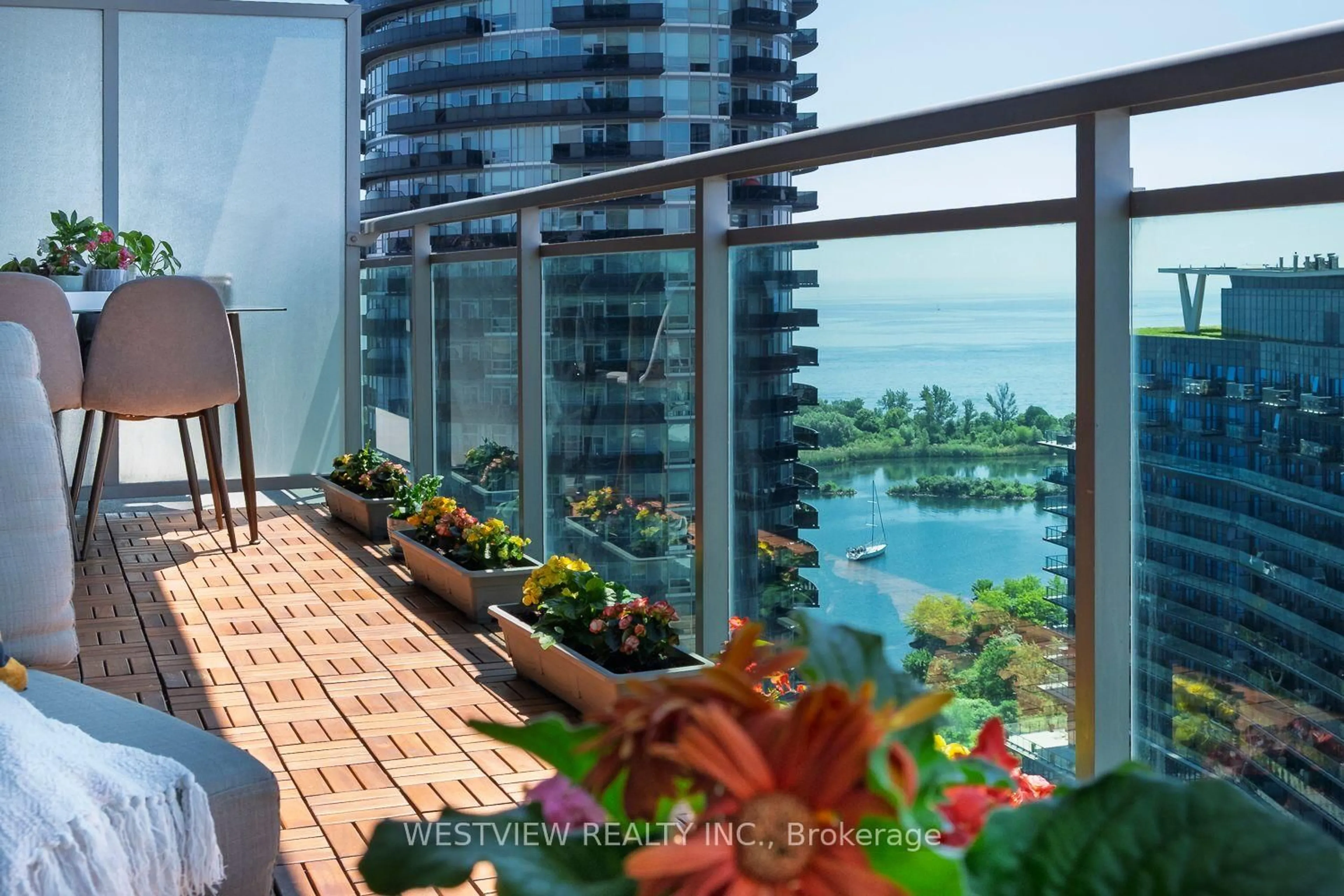 Balcony in the apartment, water/lake/river/ocean view for 16 Brookers Lane #2001, Toronto Ontario M8V 0A5