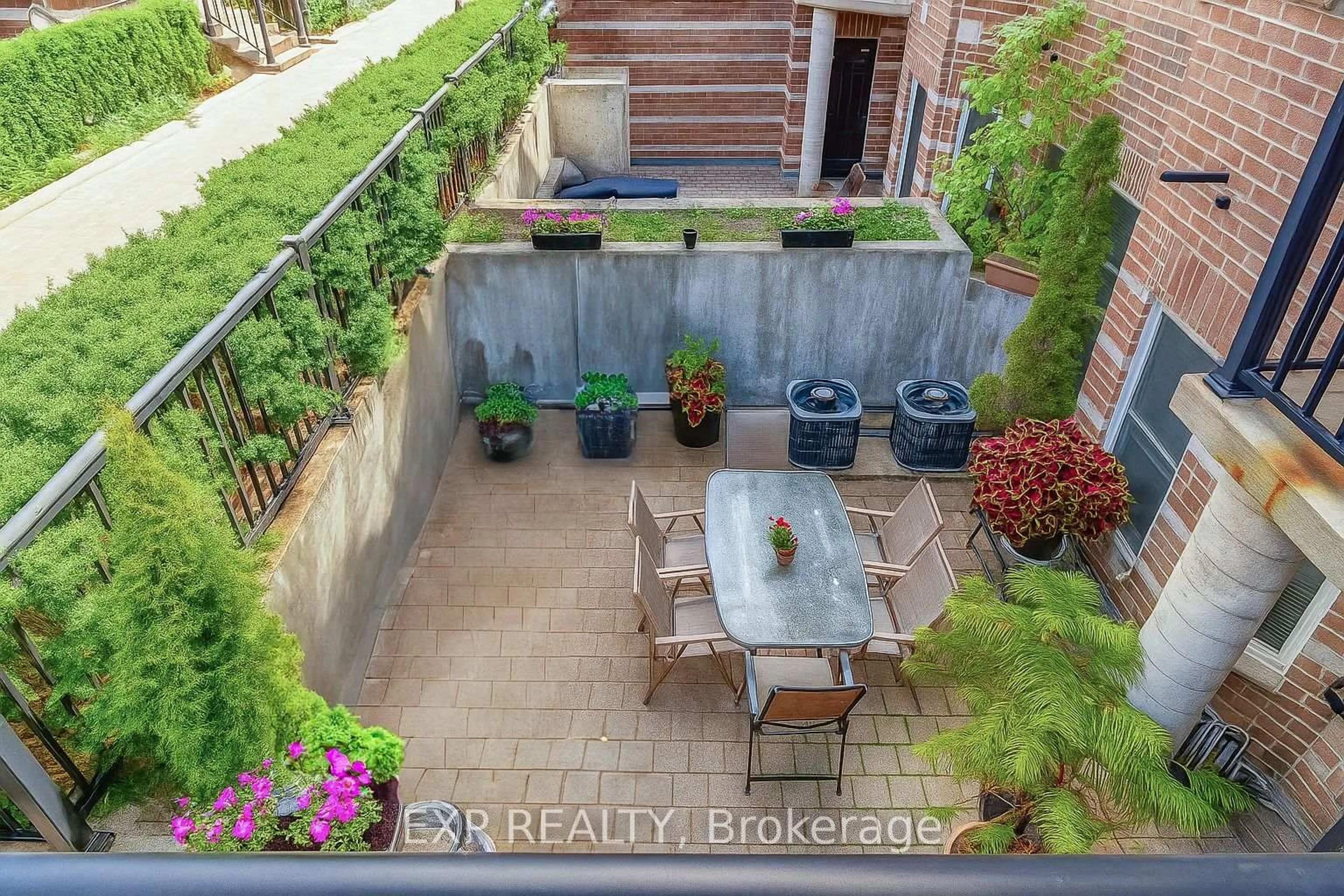 Patio, city buildings view from balcony for 760 Lawrence Ave #132, Toronto Ontario M6A 3E7