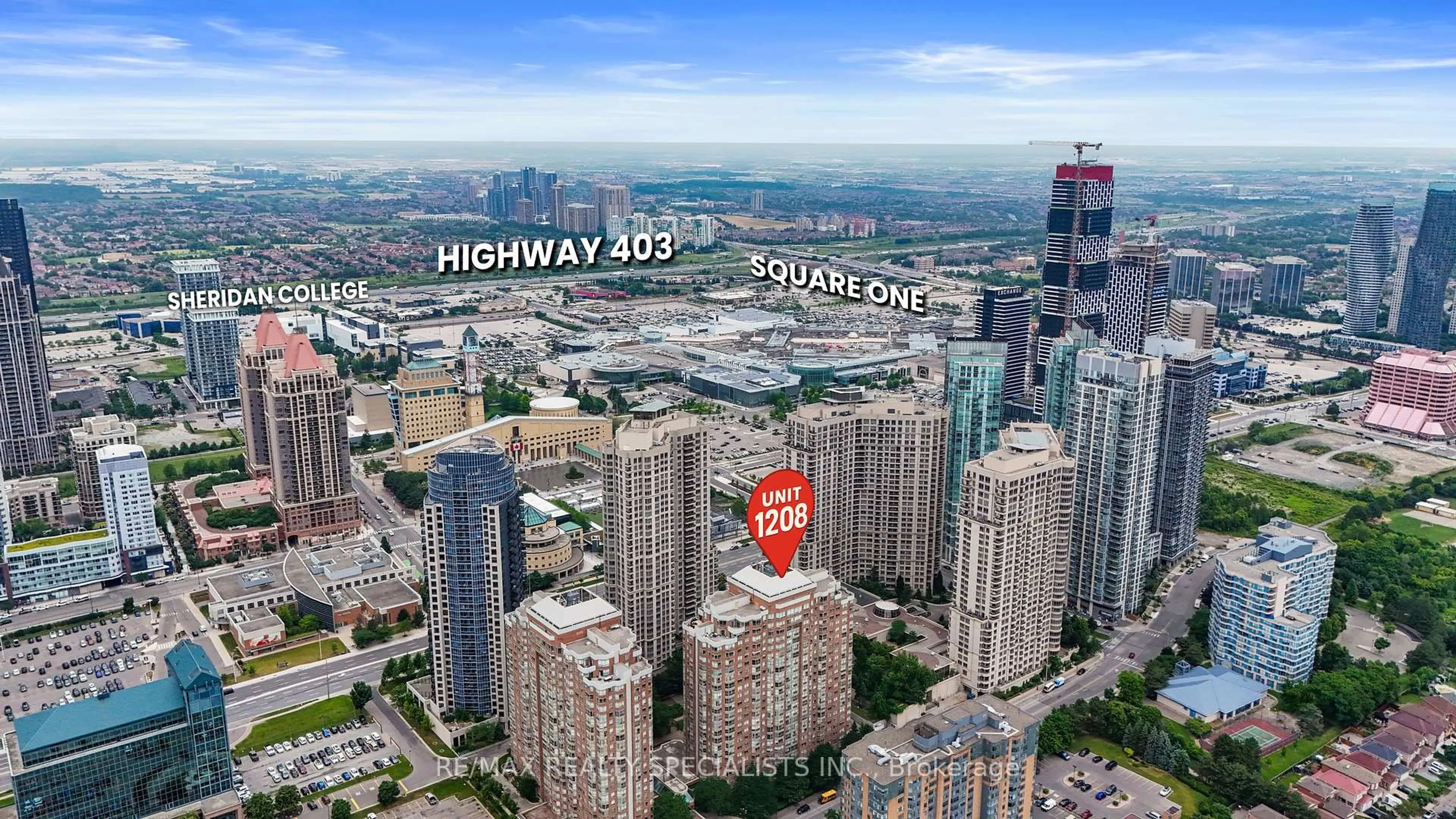 A pic from outside/outdoor area/front of a property/back of a property/a pic from drone, city buildings view from balcony for 325 Webb Dr #1208, Mississauga Ontario L5B 3Z9
