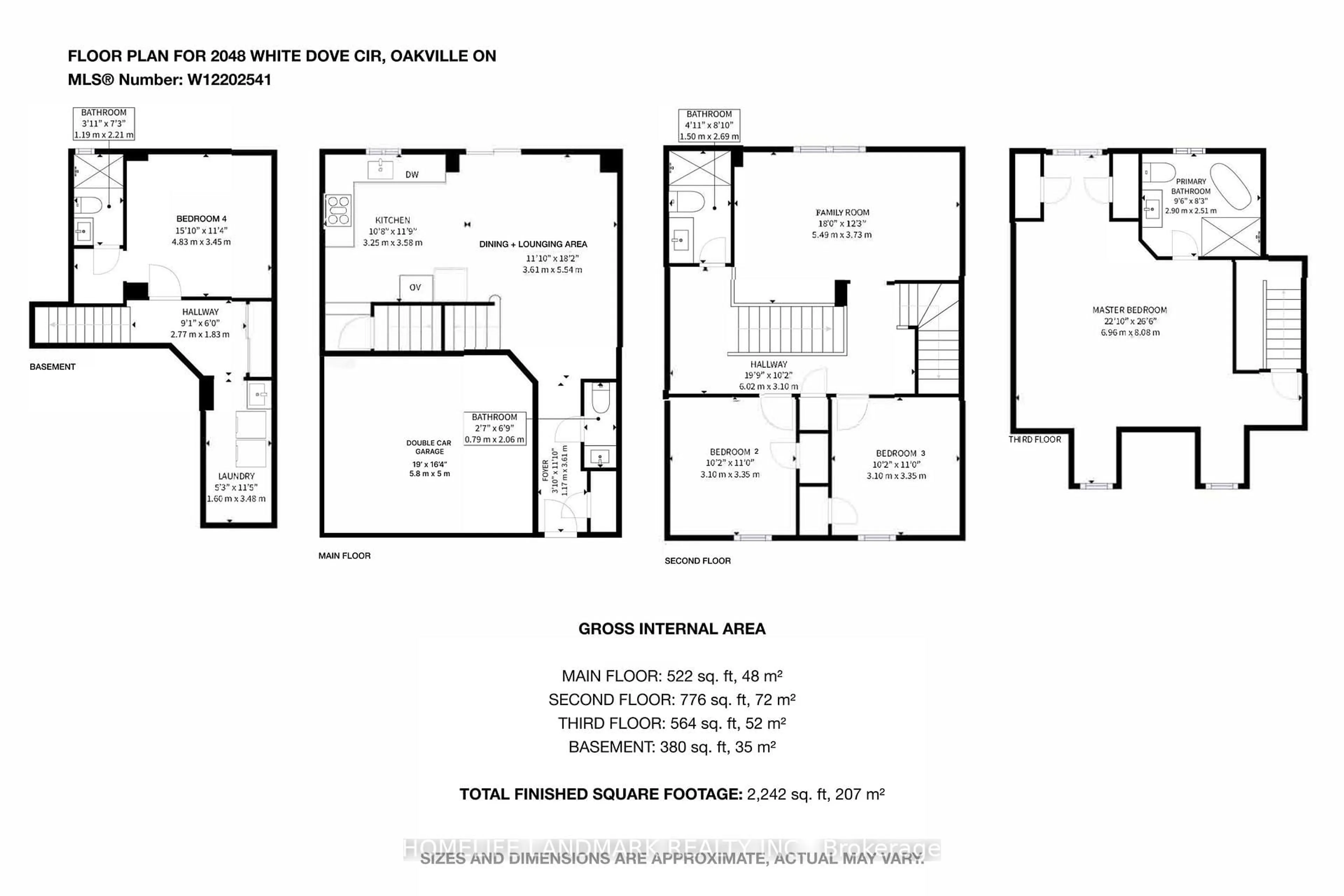 Floor plan for 2048 White Dove Circ, Oakville Ontario L6M 3R7
