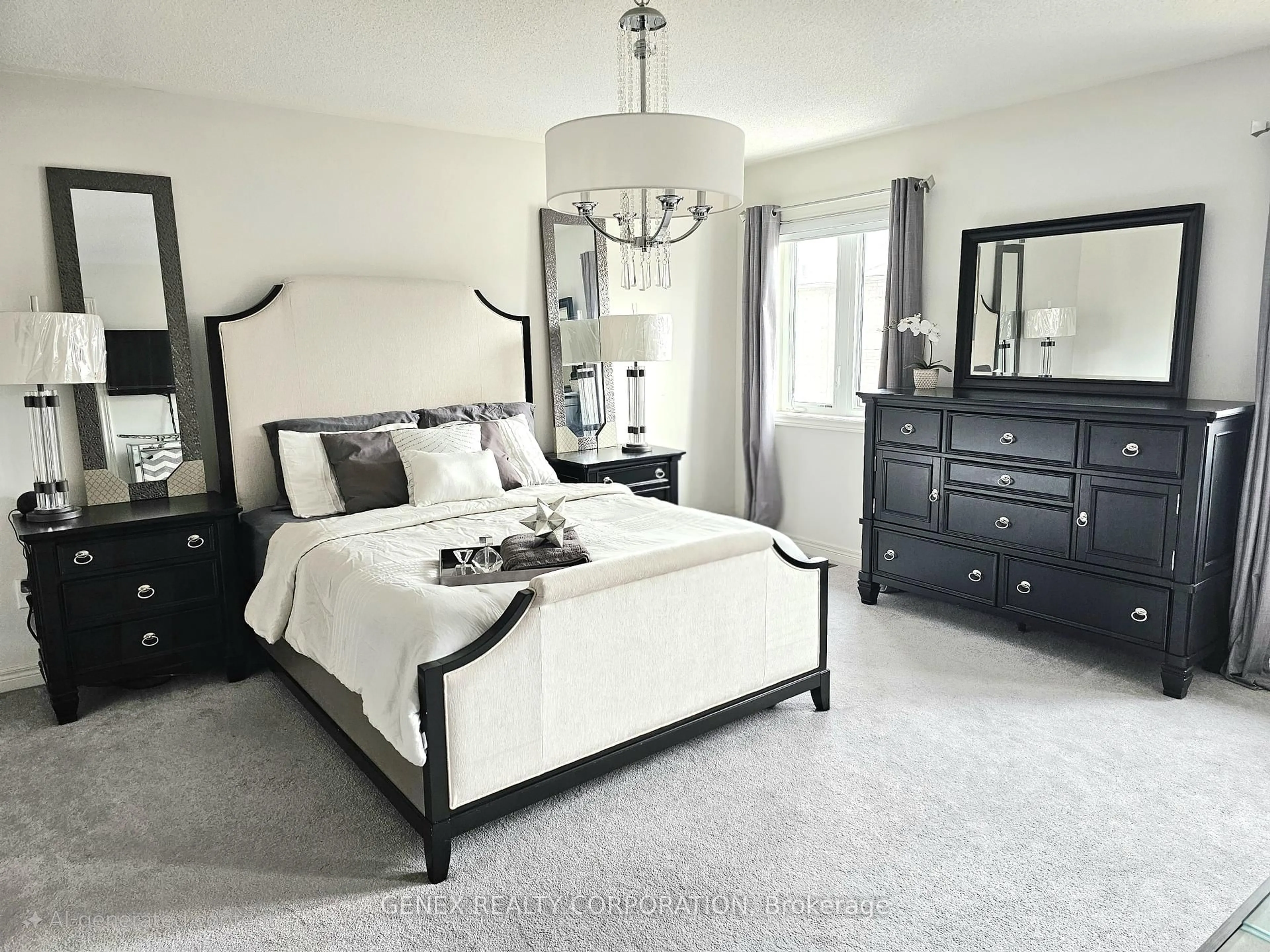 Bedroom with bed, carpet floor for 7 Antoine St, Brampton Ontario L7A 4J6