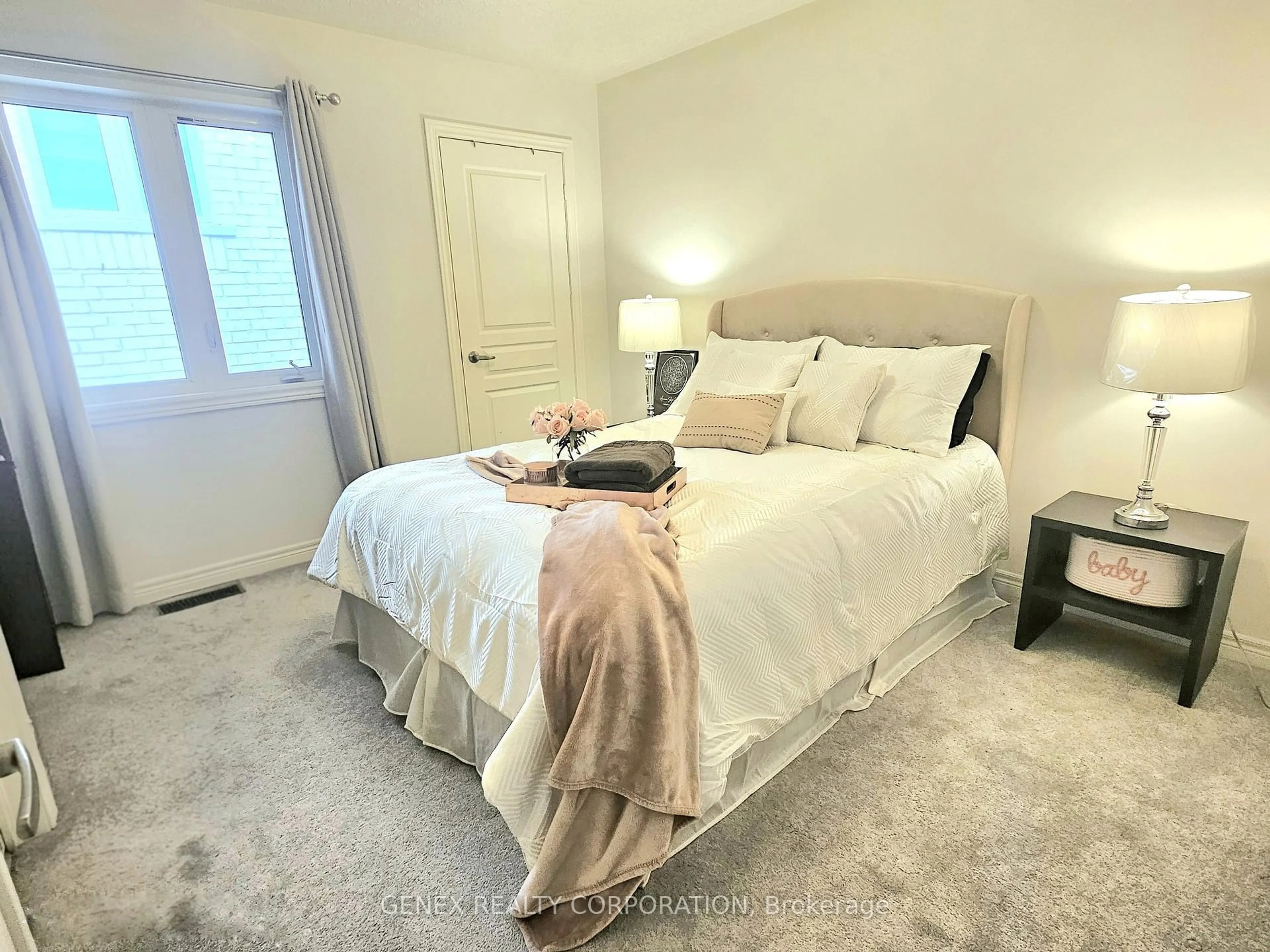 Bedroom with bed, carpet floor for 7 Antoine St, Brampton Ontario L7A 4J6