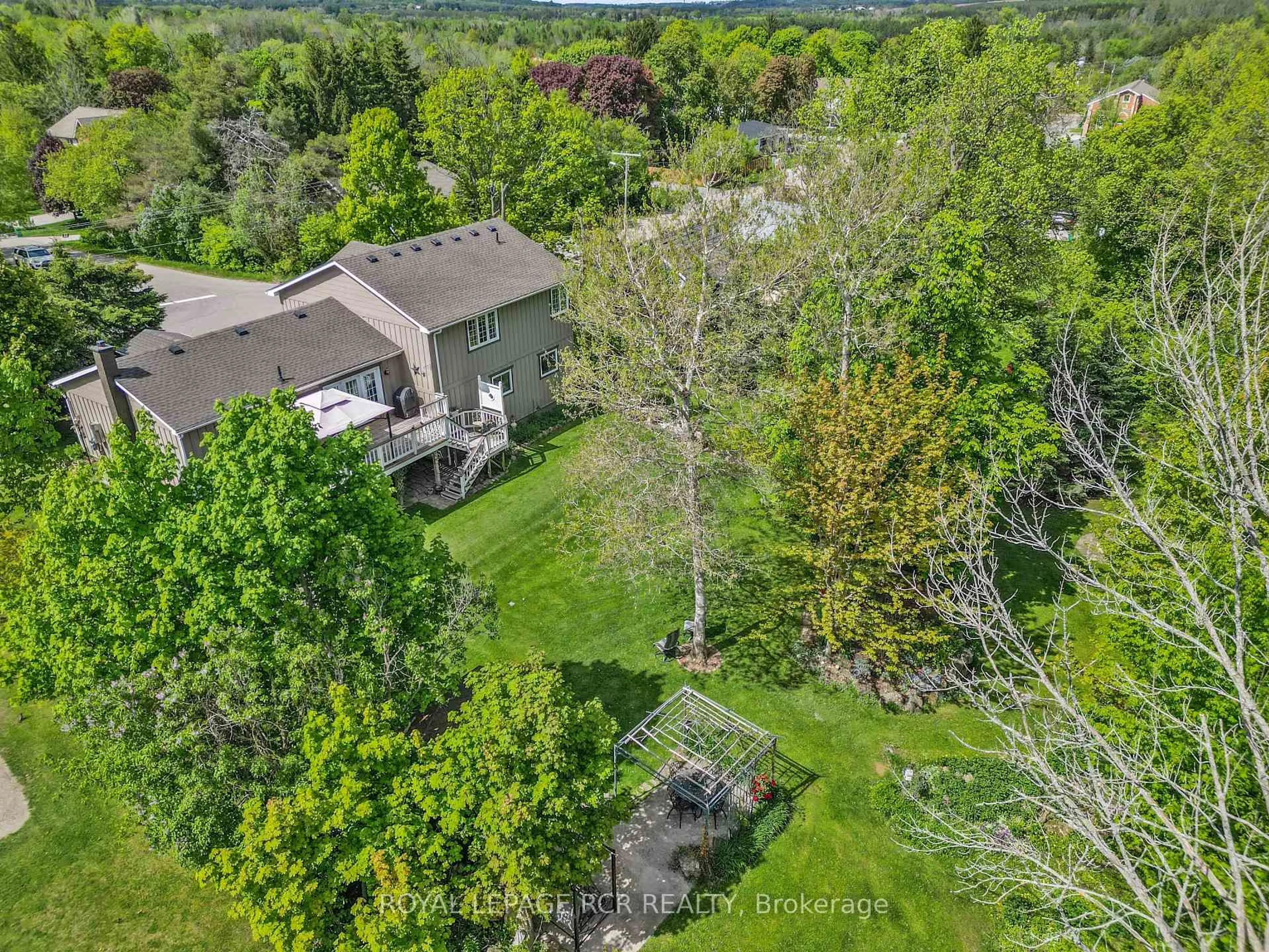 A pic from outside/outdoor area/front of a property/back of a property/a pic from drone, forest/trees view for 17 King St, Caledon Ontario L7K 0C5