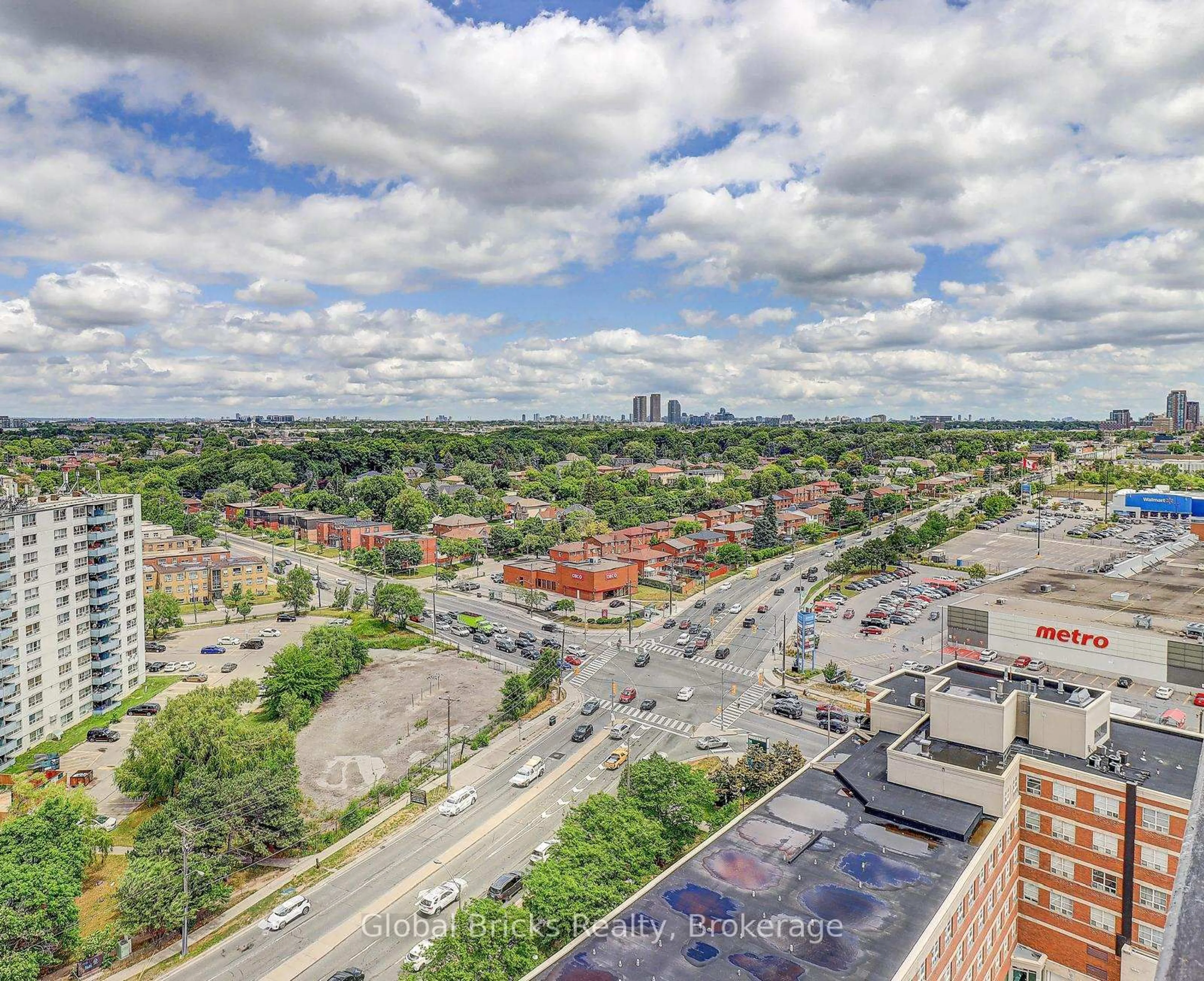 A pic from outside/outdoor area/front of a property/back of a property/a pic from drone, city buildings view from balcony for 1455 Lawrence Ave #2006, Toronto Ontario M6L 1B1