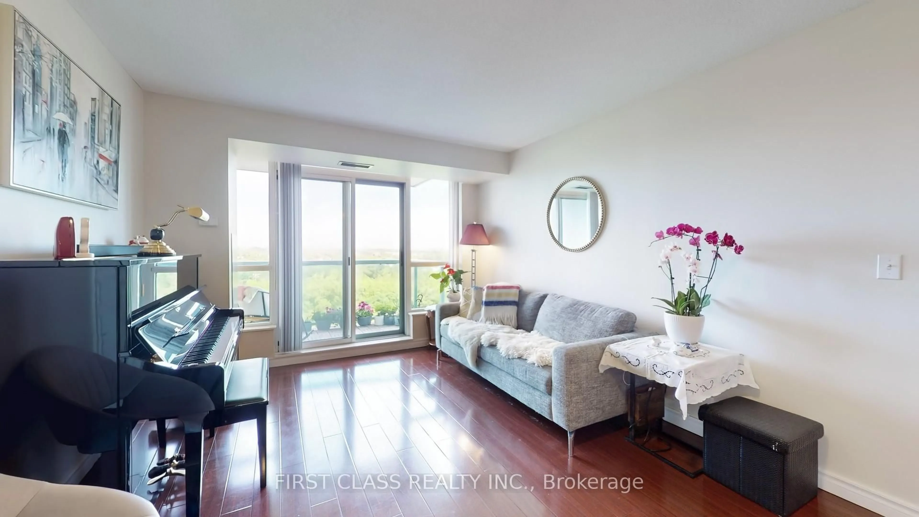 Living room with furniture, wood/laminate floor for 2585 Erin Centre Blvd #1201, Mississauga Ontario L5M 6Z7
