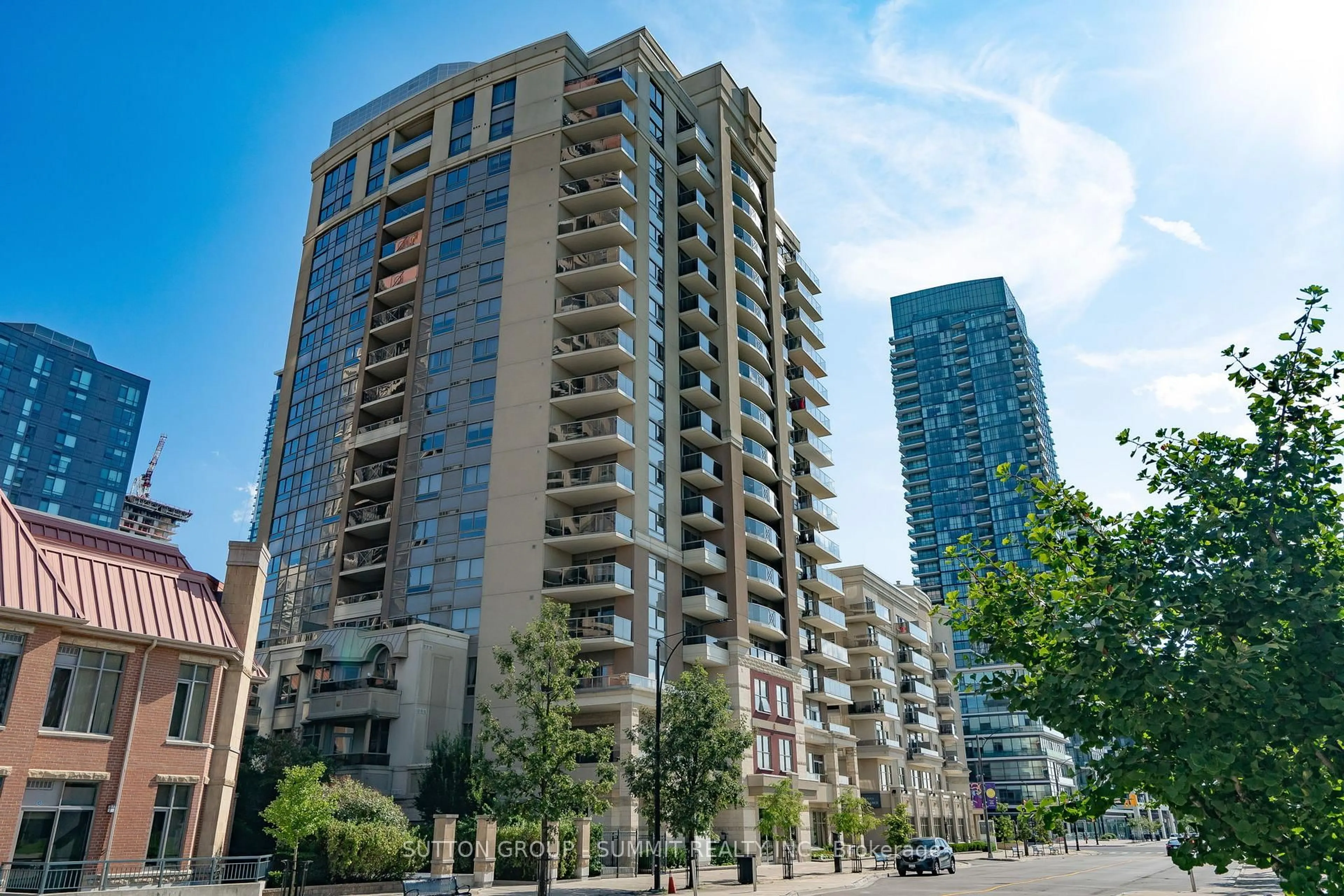Patio, city buildings view from balcony for 350 Princess Royal Dr #808, Mississauga Ontario L5B 4N1