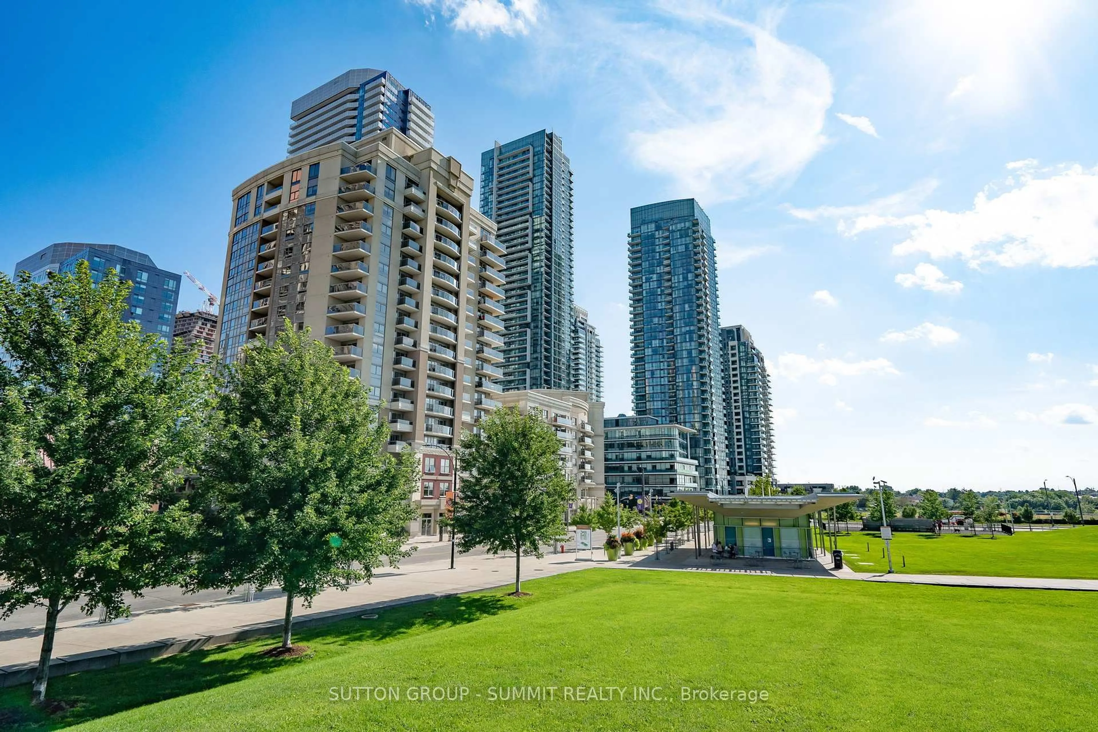 A pic from outside/outdoor area/front of a property/back of a property/a pic from drone, city buildings view from balcony for 350 Princess Royal Dr #808, Mississauga Ontario L5B 4N1