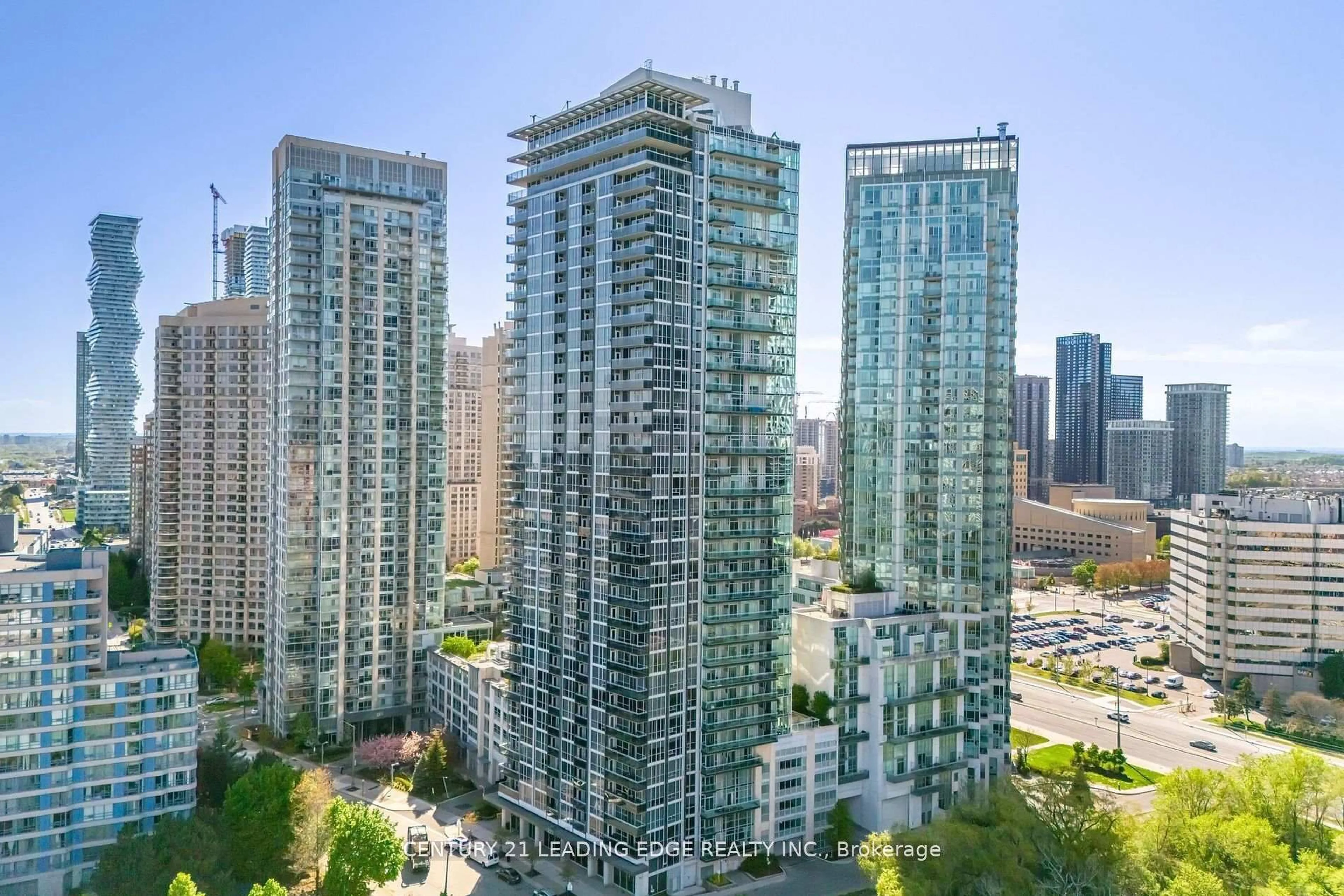 A pic from outside/outdoor area/front of a property/back of a property/a pic from drone, city buildings view from balcony for 223 Webb Dr #201, Mississauga Ontario L5B 0E8