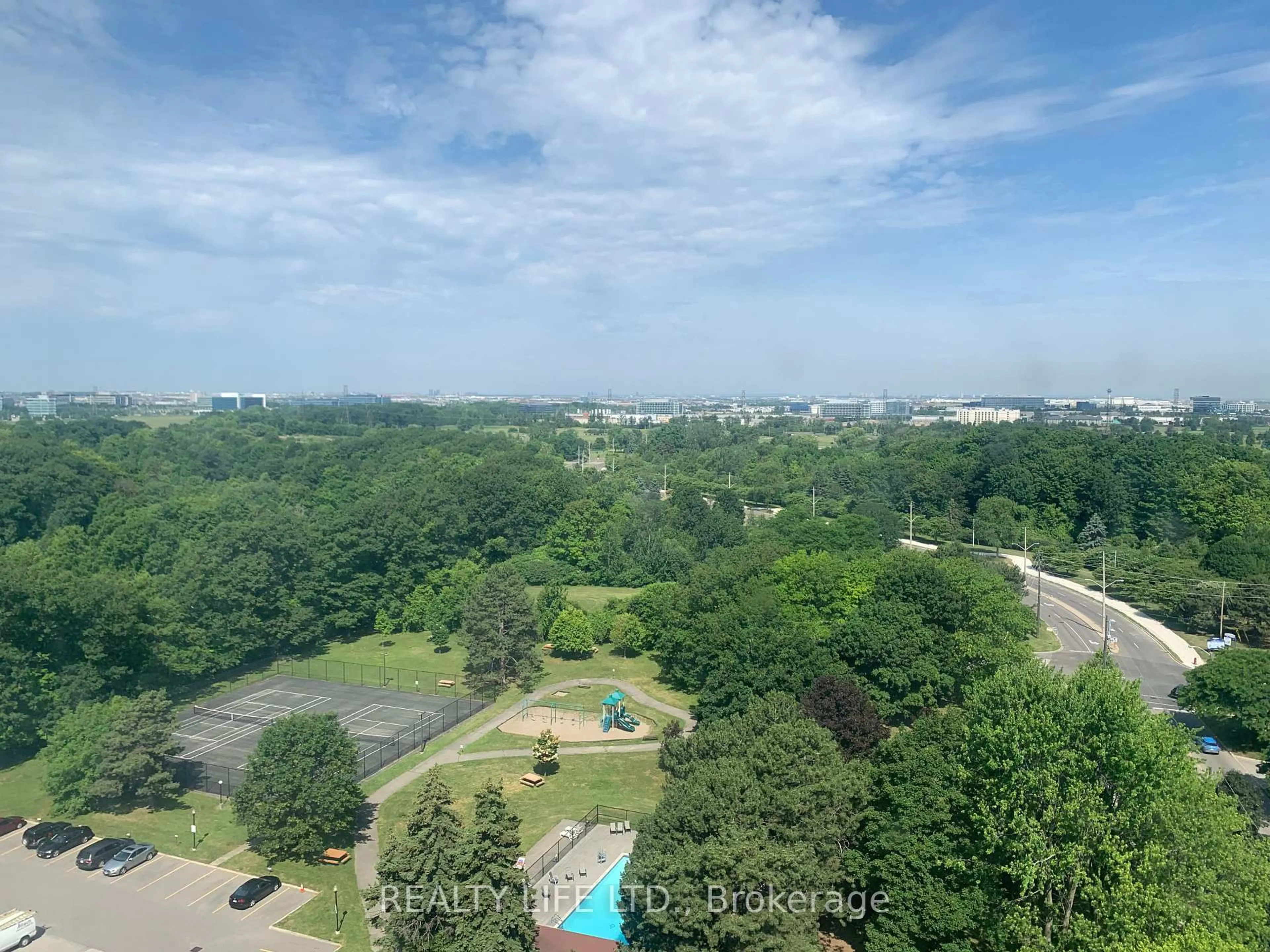 A pic from outside/outdoor area/front of a property/back of a property/a pic from drone, city buildings view from balcony for 420 Mill Rd #1709, Toronto Ontario M9C 1Z1