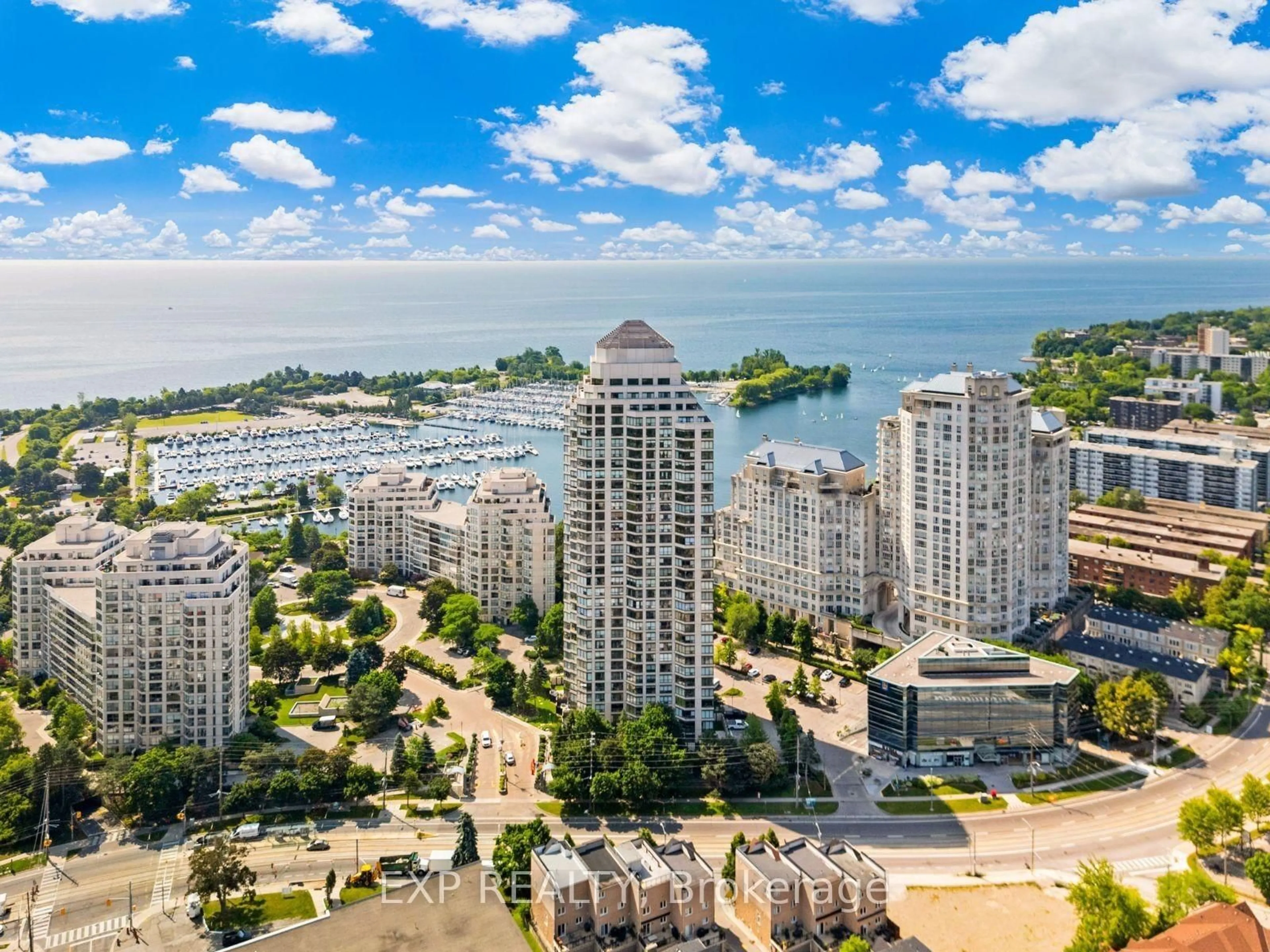 A pic from outside/outdoor area/front of a property/back of a property/a pic from drone, water/lake/river/ocean view for 2269 Lake Shore Blvd #305, Toronto Ontario M8V 3X6