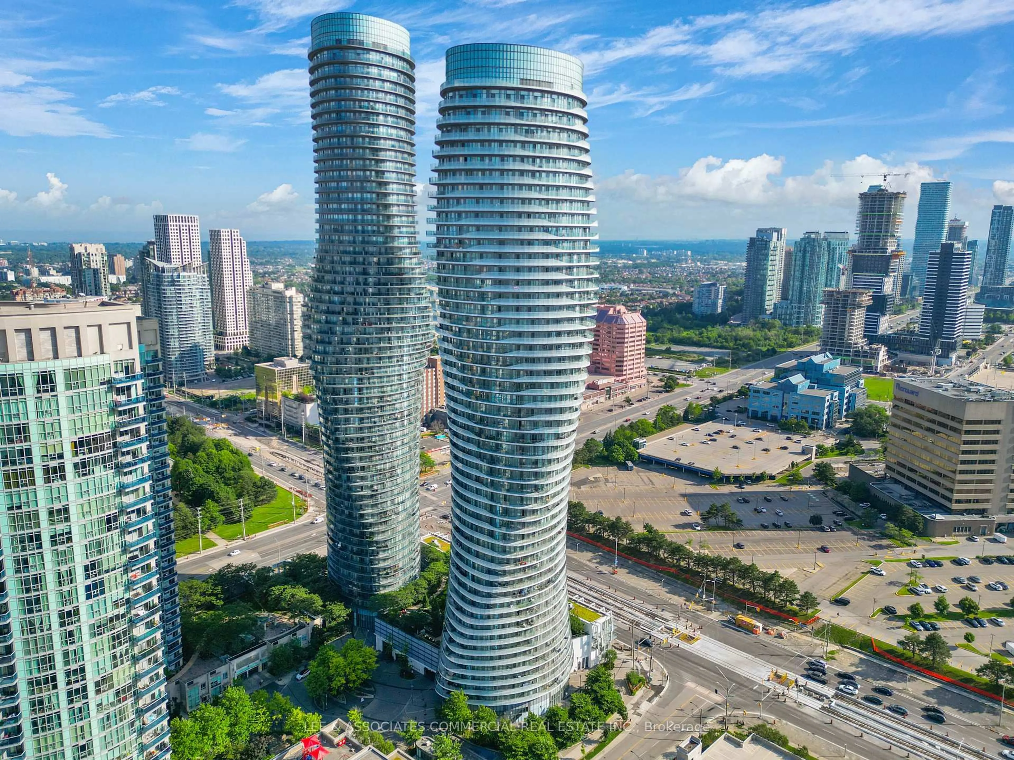 A pic from outside/outdoor area/front of a property/back of a property/a pic from drone, city buildings view from balcony for 50 Absolute Ave #PH3, Mississauga Ontario L4Z 0A8