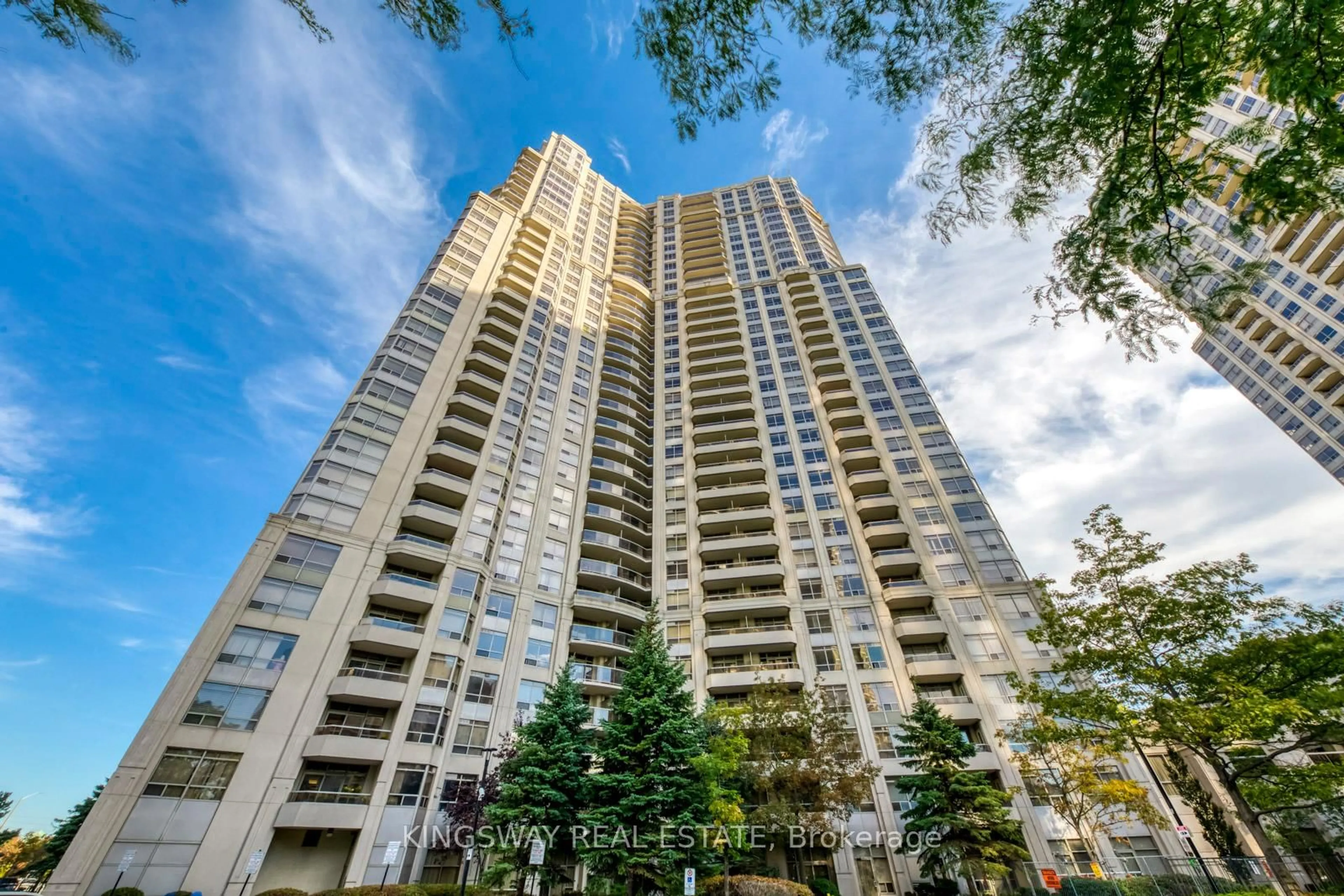 A pic from outside/outdoor area/front of a property/back of a property/a pic from drone, city buildings view from balcony for 35 Kingsbridge Garden Circ #708, Mississauga Ontario L5R 3Z5