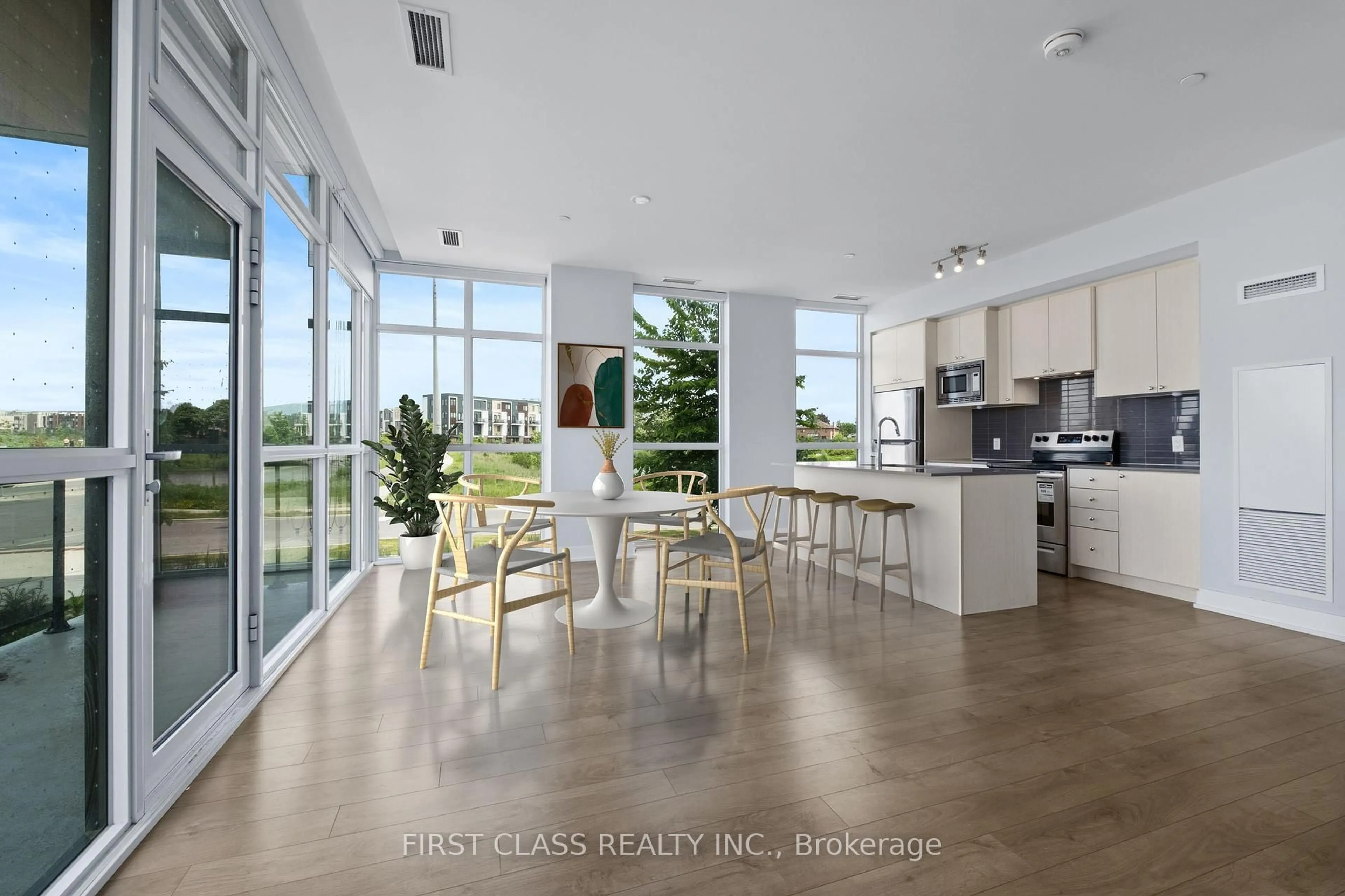 Open concept kitchen, ceramic/tile floor for 60 George Butchart Dr #107, Toronto Ontario M3K 1Y2