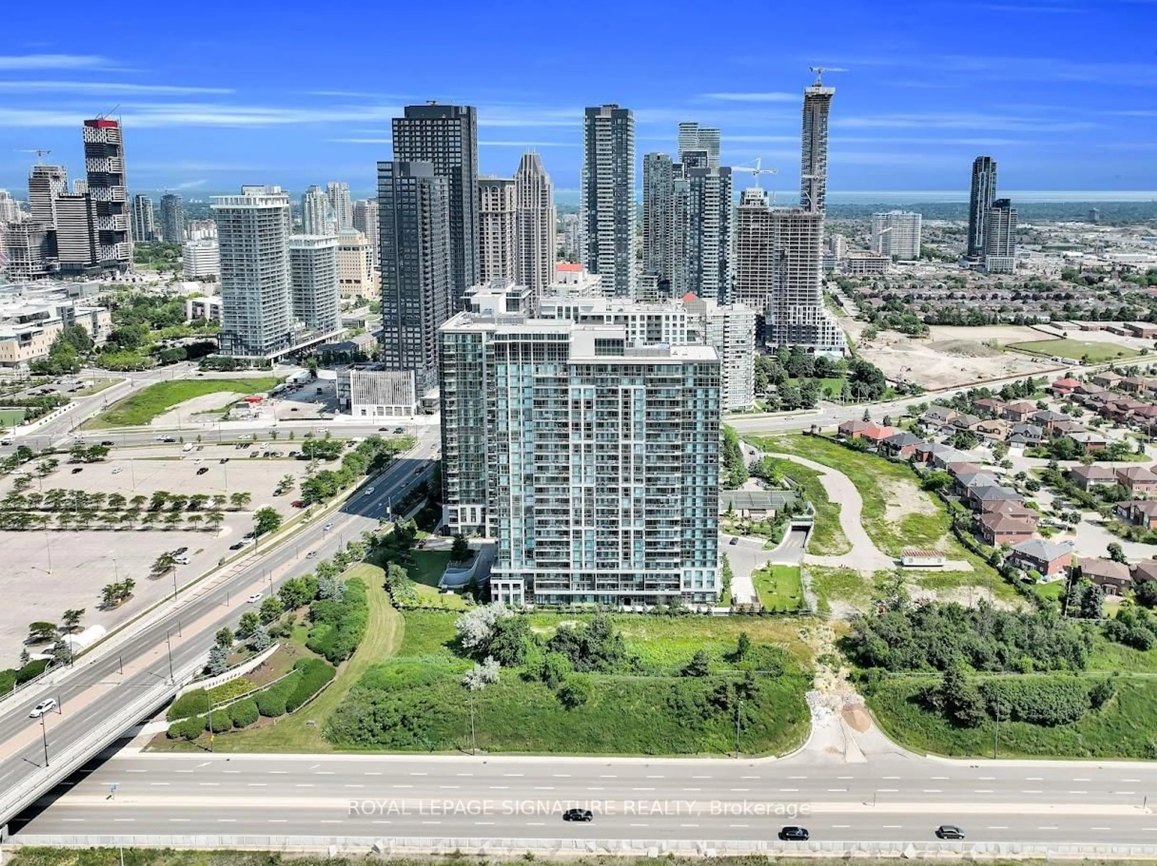 A pic from outside/outdoor area/front of a property/back of a property/a pic from drone, city buildings view from balcony for 349 Rathburn Rd #1108, Mississauga Ontario L5B 0G9