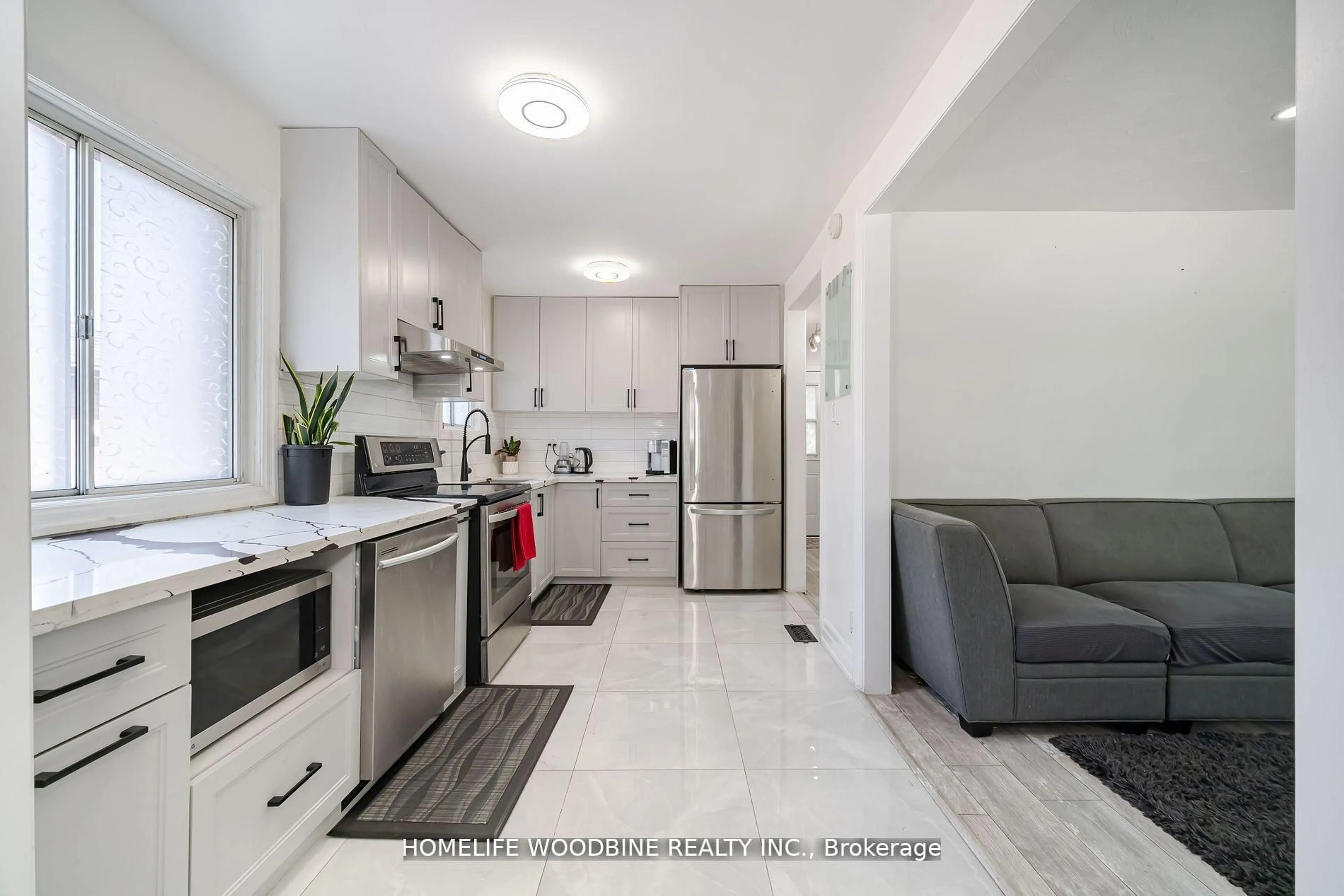 Open concept kitchen, ceramic/tile floor for 67 Allenby Ave, Toronto Ontario M9W 1S7