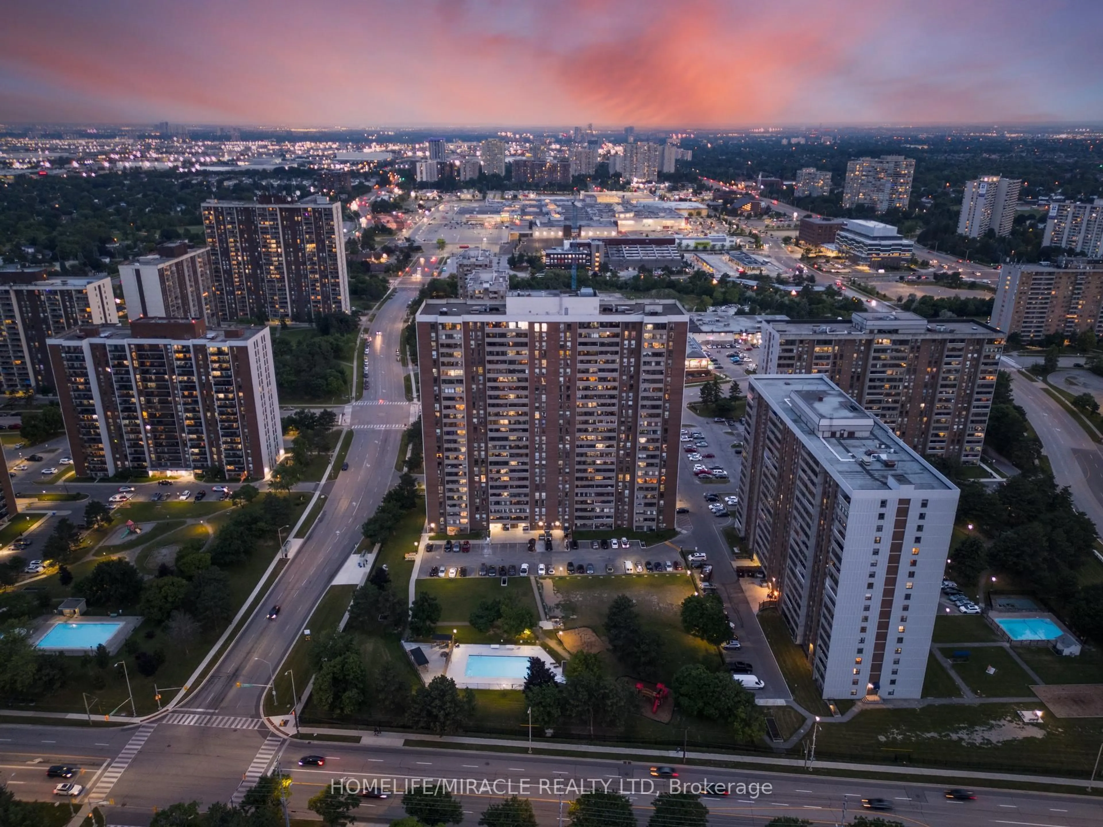 A pic from outside/outdoor area/front of a property/back of a property/a pic from drone, city buildings view from balcony for 18 Knightsbridge Rd #2605, Brampton Ontario L6T 3X5
