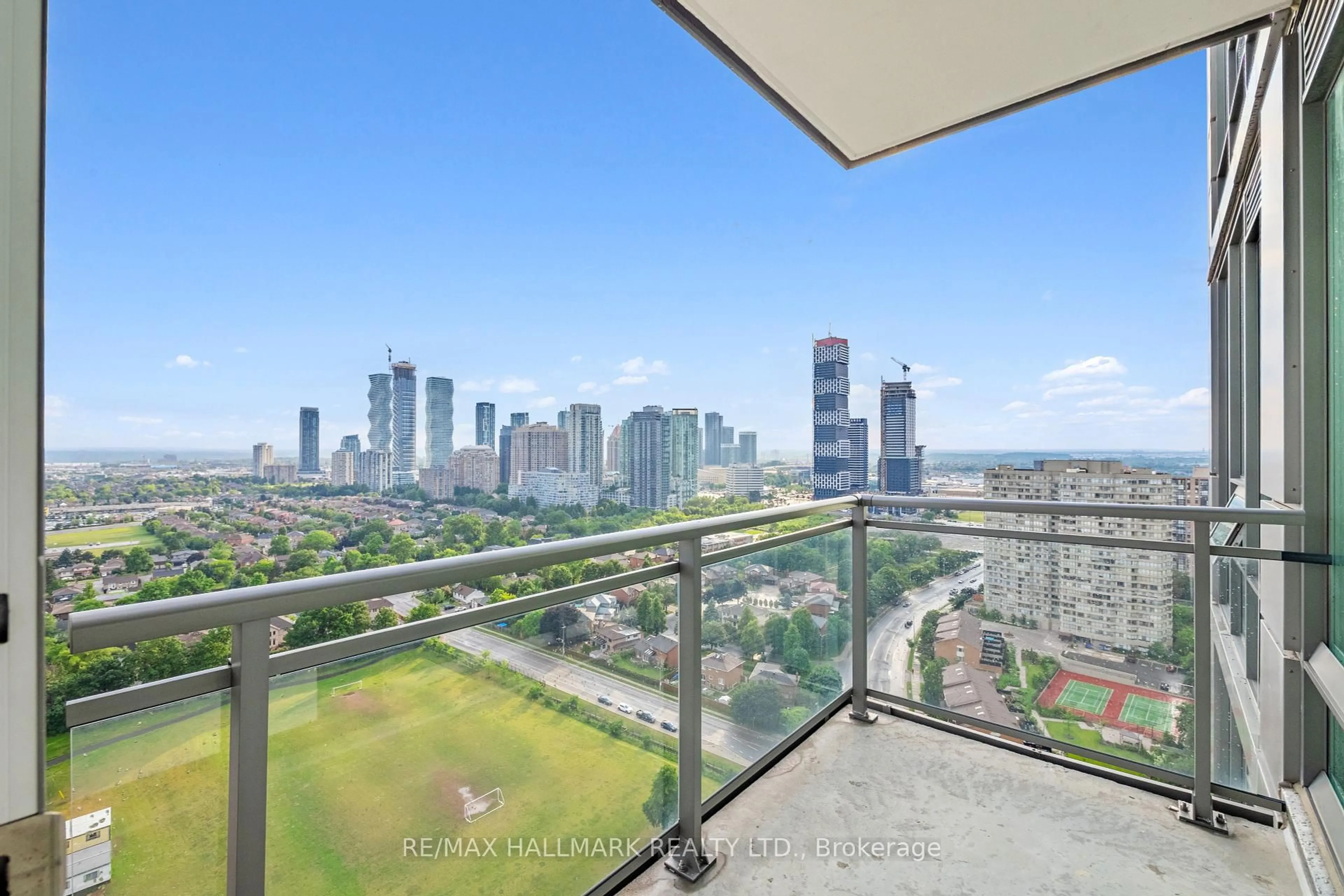 Balcony in the apartment, city buildings view from balcony for 3525 Kariya Dr #3005, Mississauga Ontario L5B 0C2