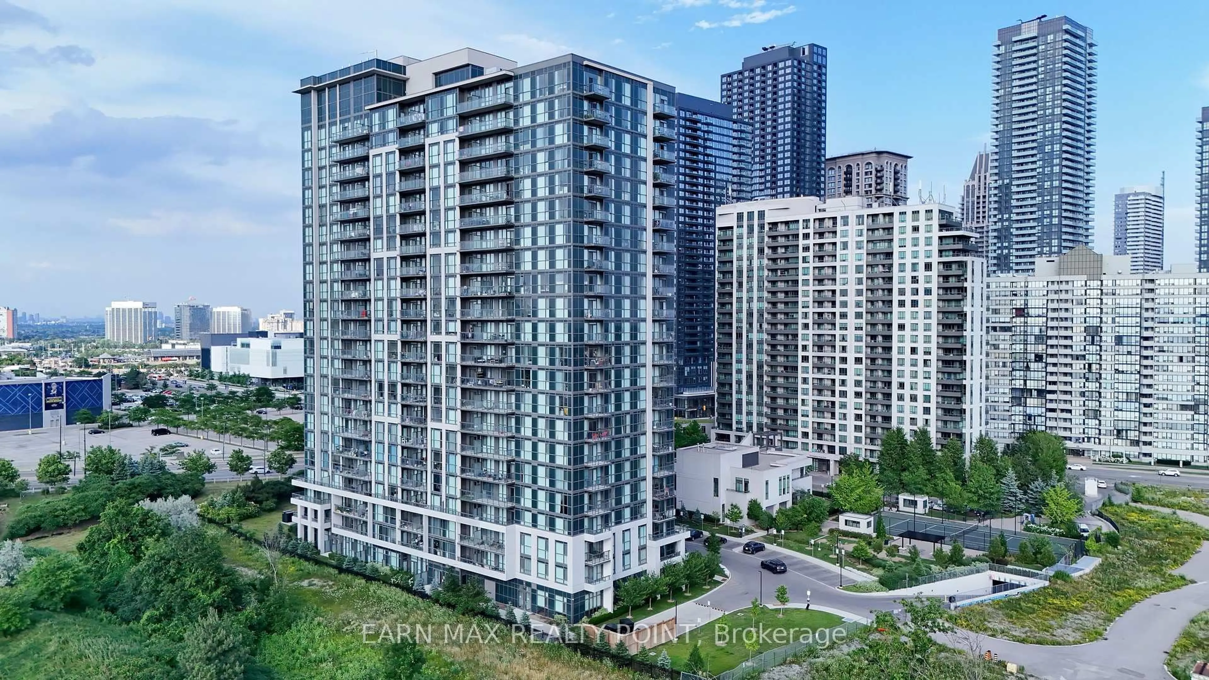 A pic from outside/outdoor area/front of a property/back of a property/a pic from drone, city buildings view from balcony for 349 Rathburn Rd #PH 212, Mississauga Ontario L5B 0G9