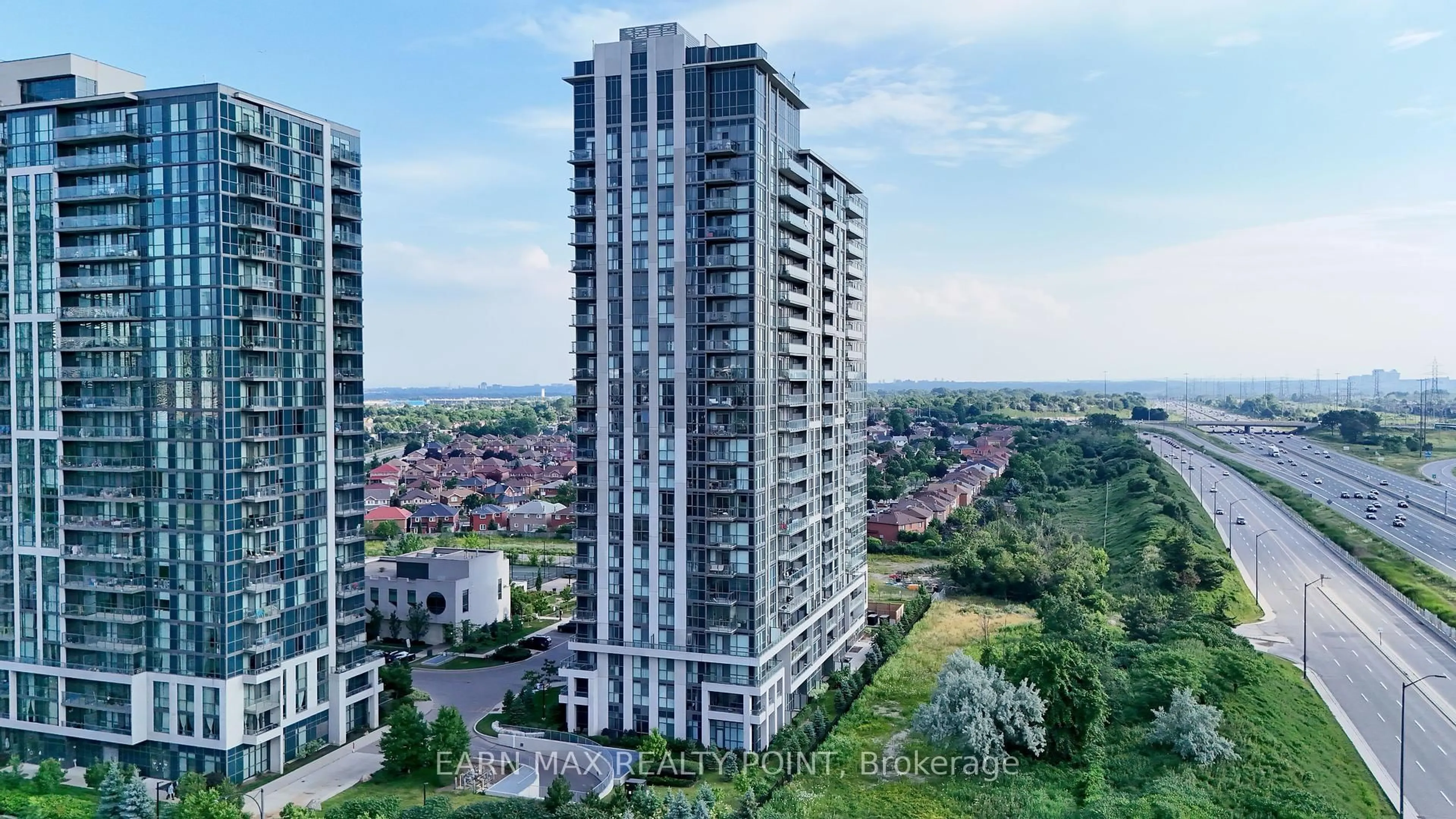 A pic from outside/outdoor area/front of a property/back of a property/a pic from drone, city buildings view from balcony for 349 Rathburn Rd #PH 212, Mississauga Ontario L5B 0G9