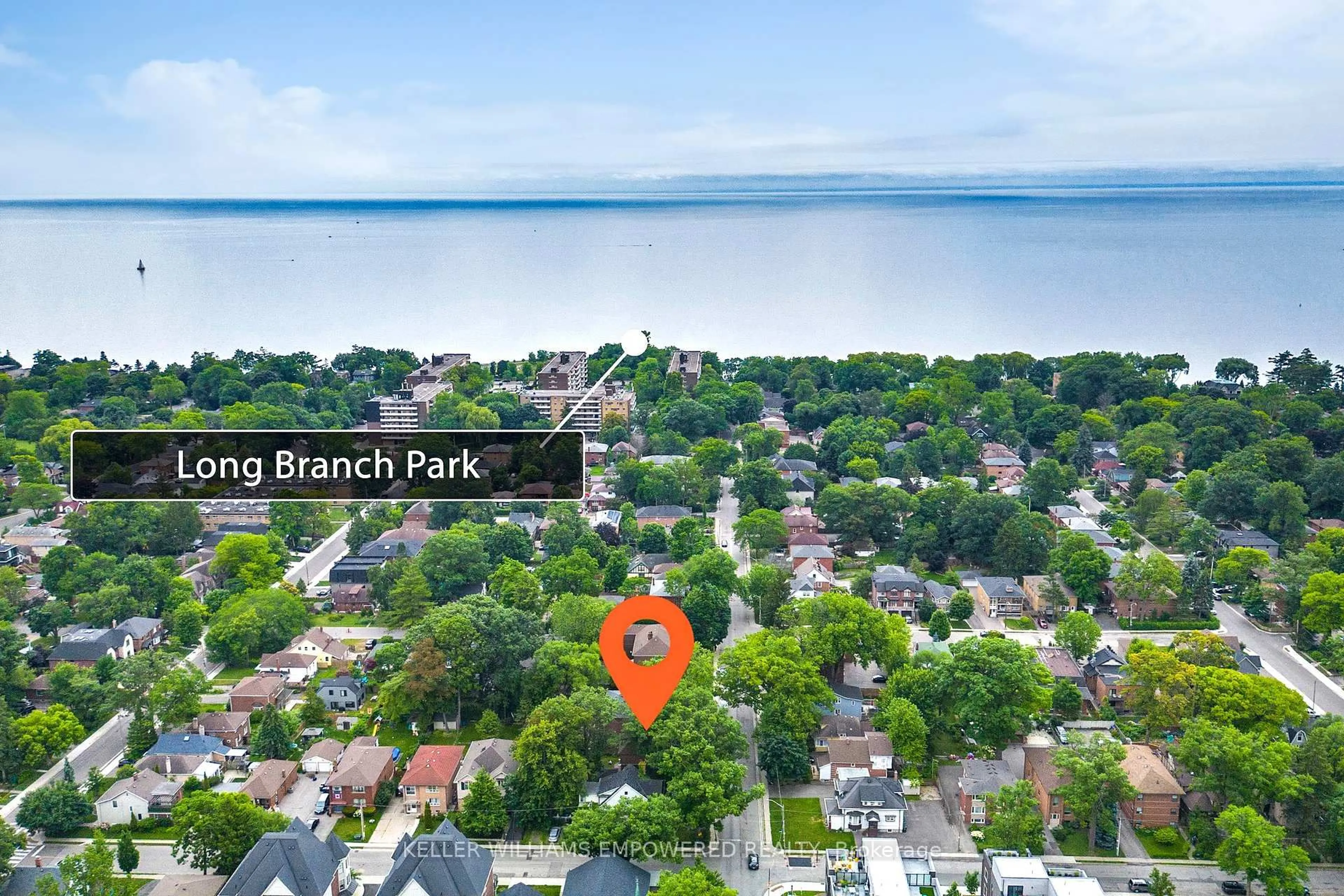 A pic from outside/outdoor area/front of a property/back of a property/a pic from drone, water/lake/river/ocean view for 65 Long Branch Ave, Toronto Ontario M8W 3J3