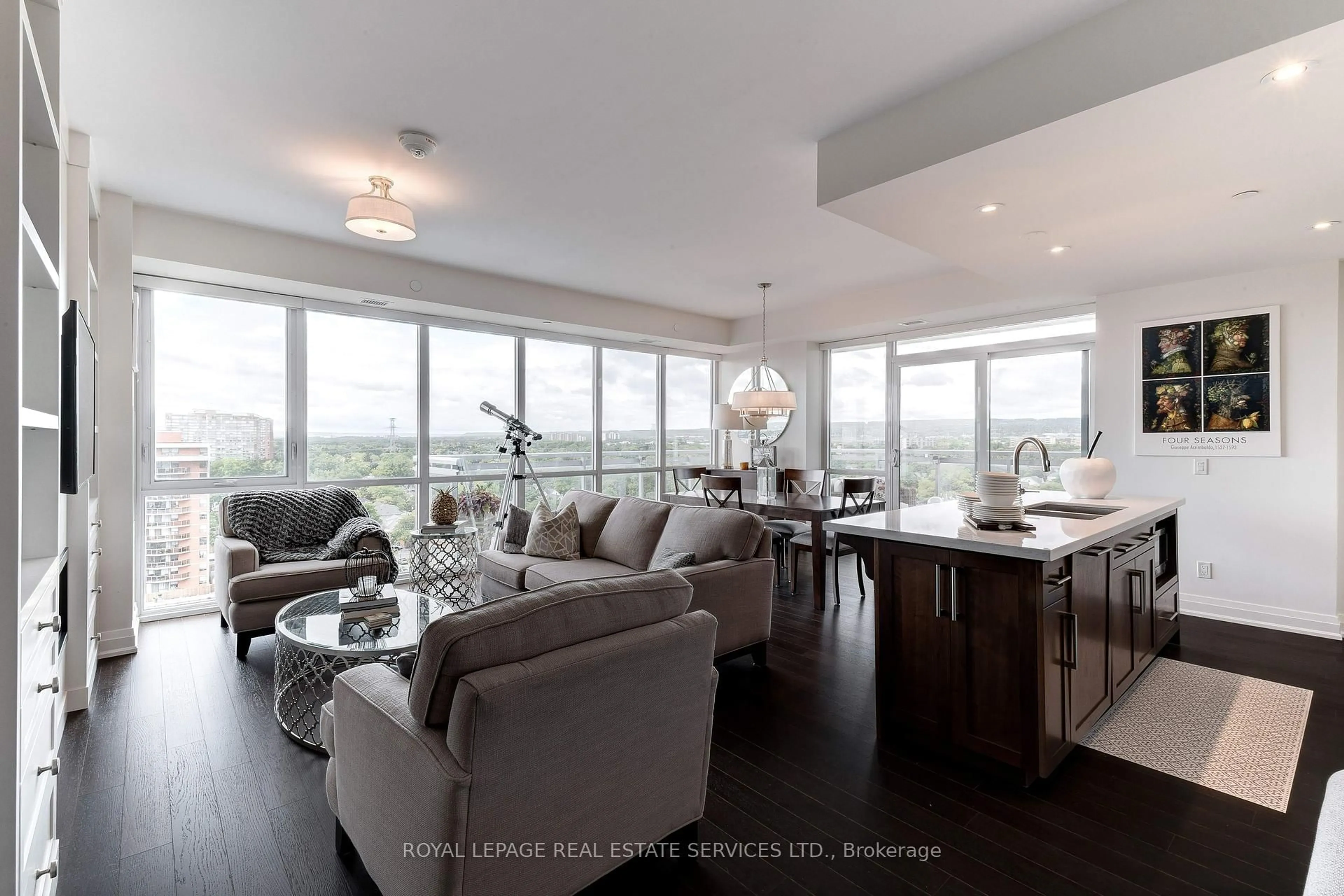 Living room with furniture, wood/laminate floor for 2025 Maria St #1208, Burlington Ontario L7R 0E9