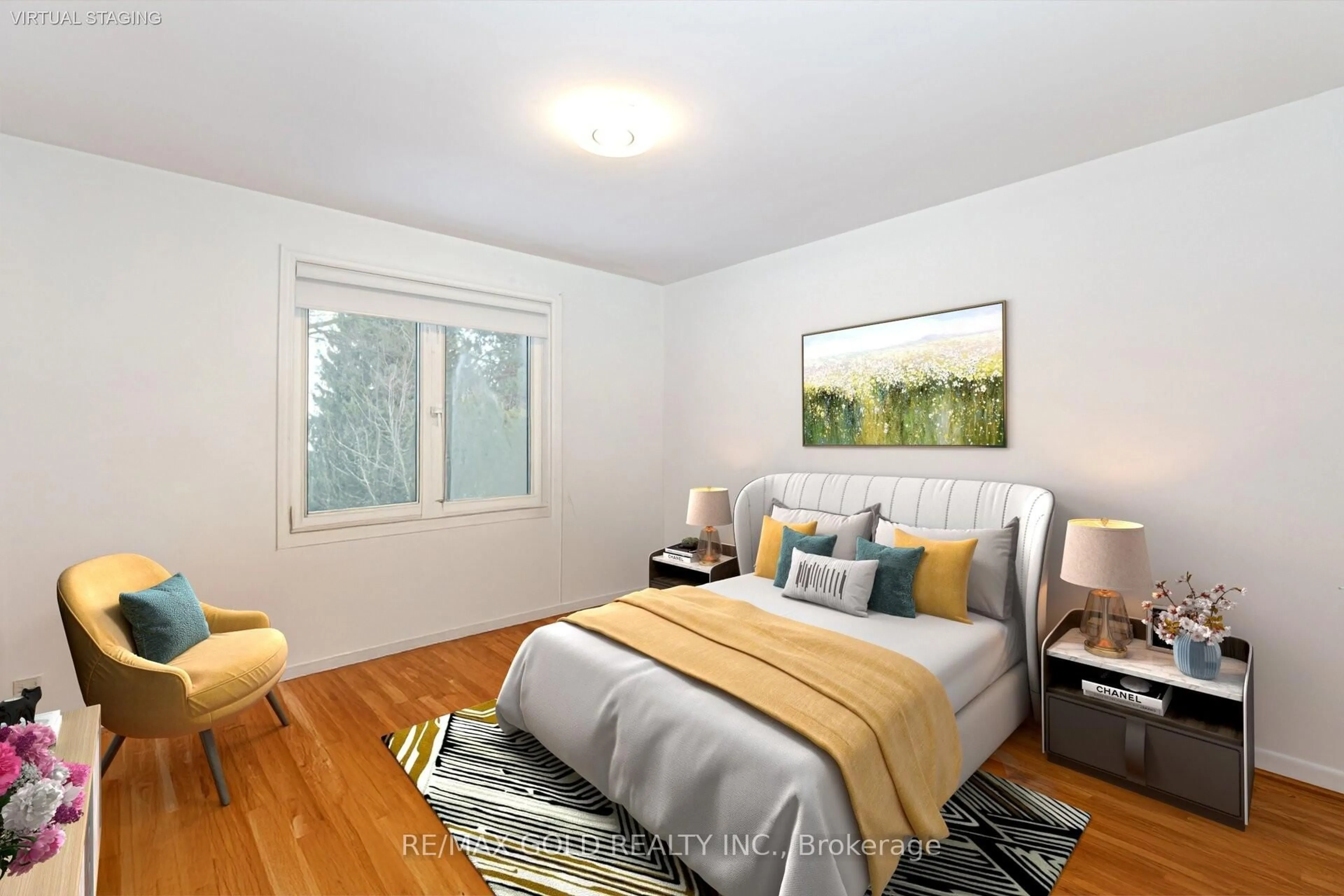 Bedroom with bed, wood/laminate floor for 142 Wareside Rd, Toronto Ontario M9C 3B8