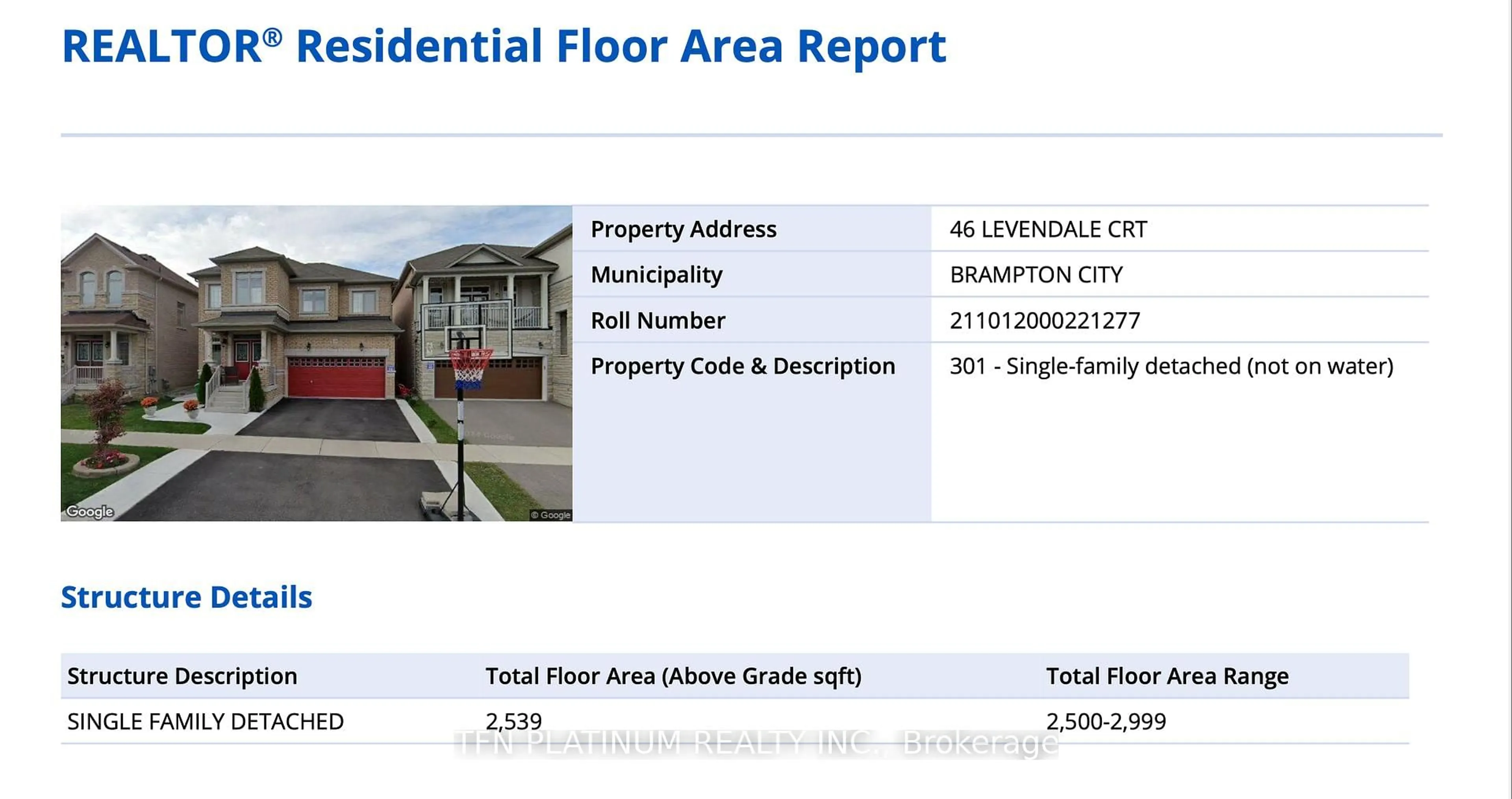 Floor plan for 46 levendale Crt, Brampton Ontario L6P 0K4