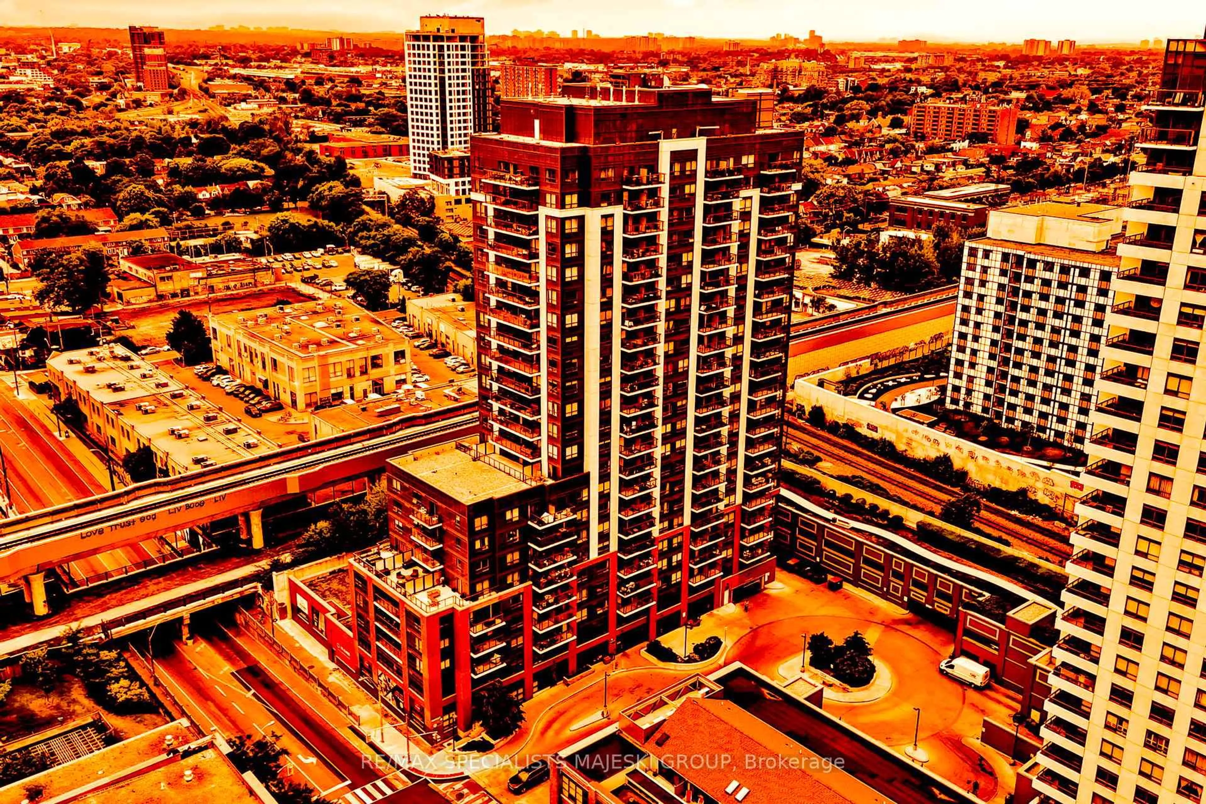 A pic from outside/outdoor area/front of a property/back of a property/a pic from drone, city buildings view from balcony for 1420 Dupont St #1301, Toronto Ontario M6H 0C2