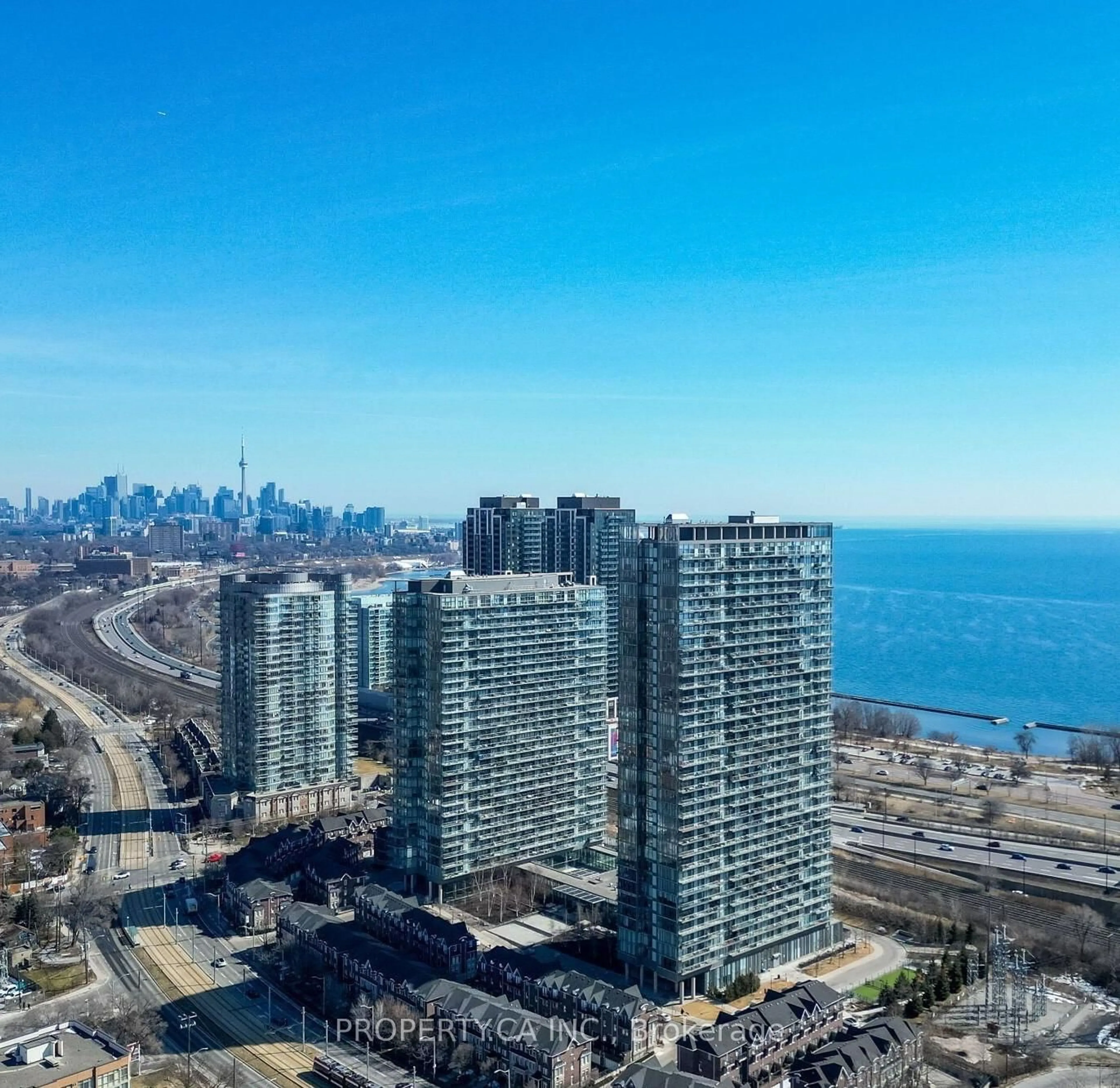 A pic from outside/outdoor area/front of a property/back of a property/a pic from drone, city buildings view from balcony for 105 The Queensway #815, Toronto Ontario M6S 5B5