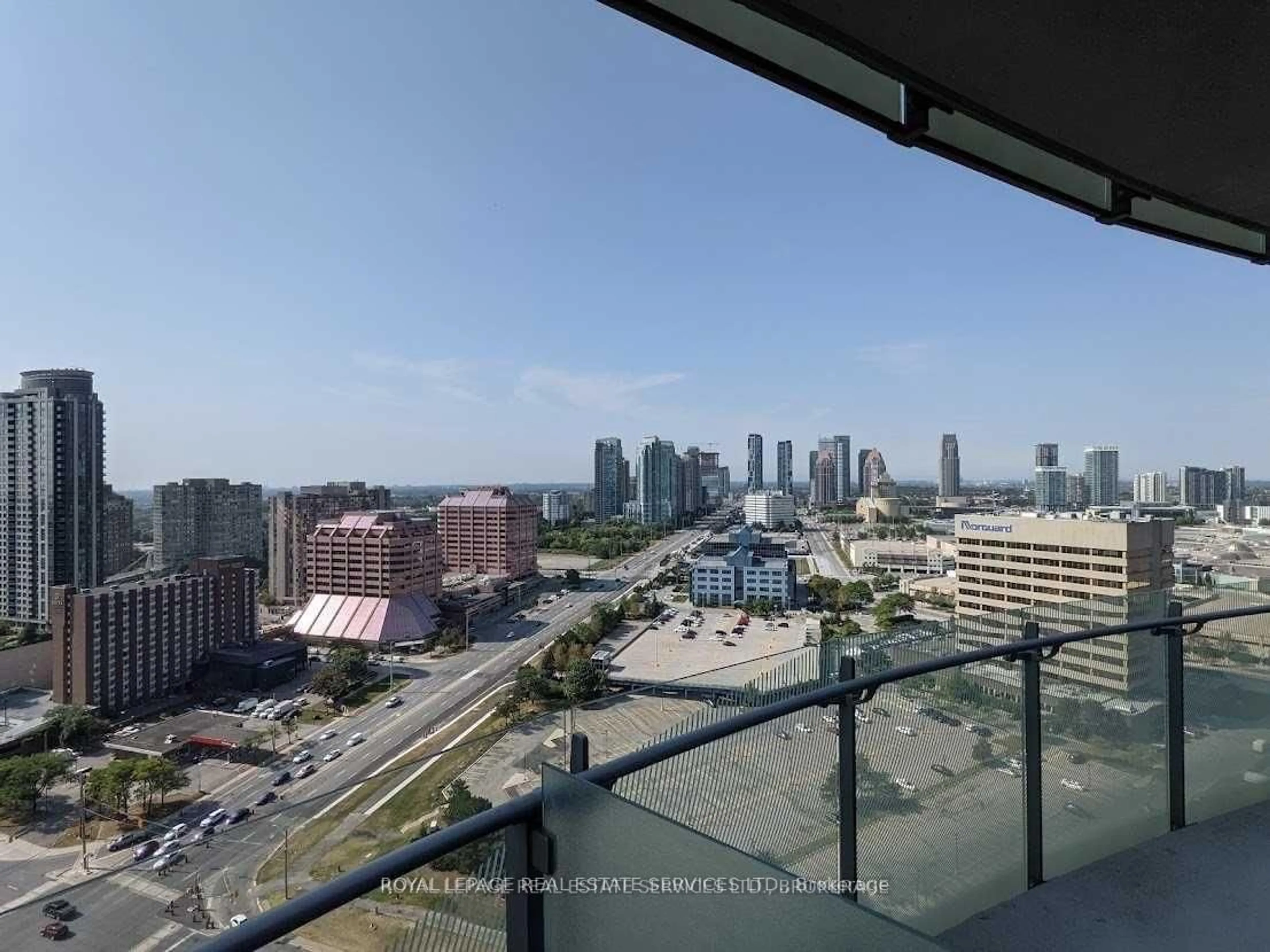 Balcony in the apartment, city buildings view from balcony for 50 Absolute Ave #2304, Mississauga Ontario L4Z 0A8