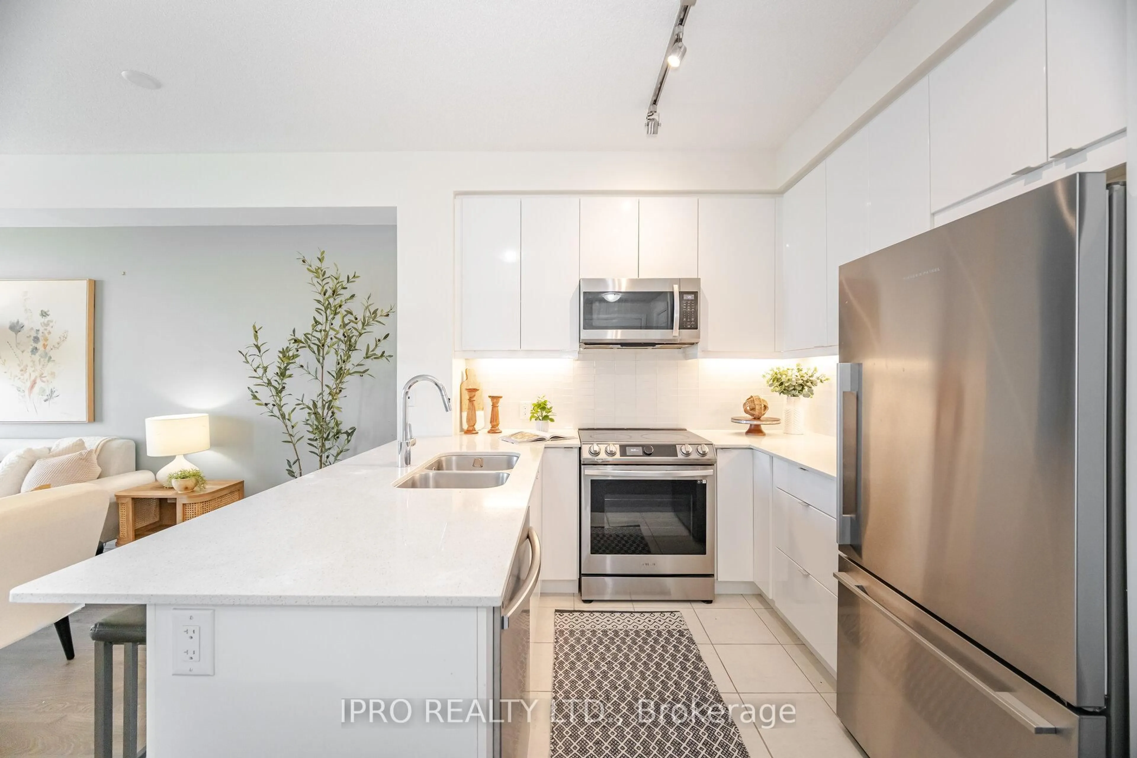 Contemporary kitchen, ceramic/tile floor for 50 Thomas Riley Rd #706, Toronto Ontario M9B 0C5