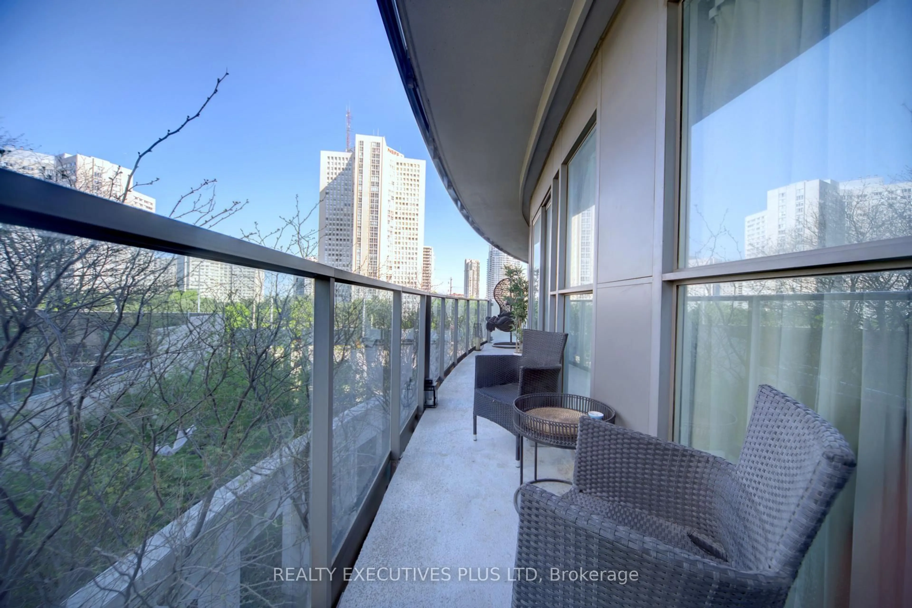 Balcony in the apartment, city buildings view from balcony for 60 Absolute Ave #308, Mississauga Ontario L4Z 0A9