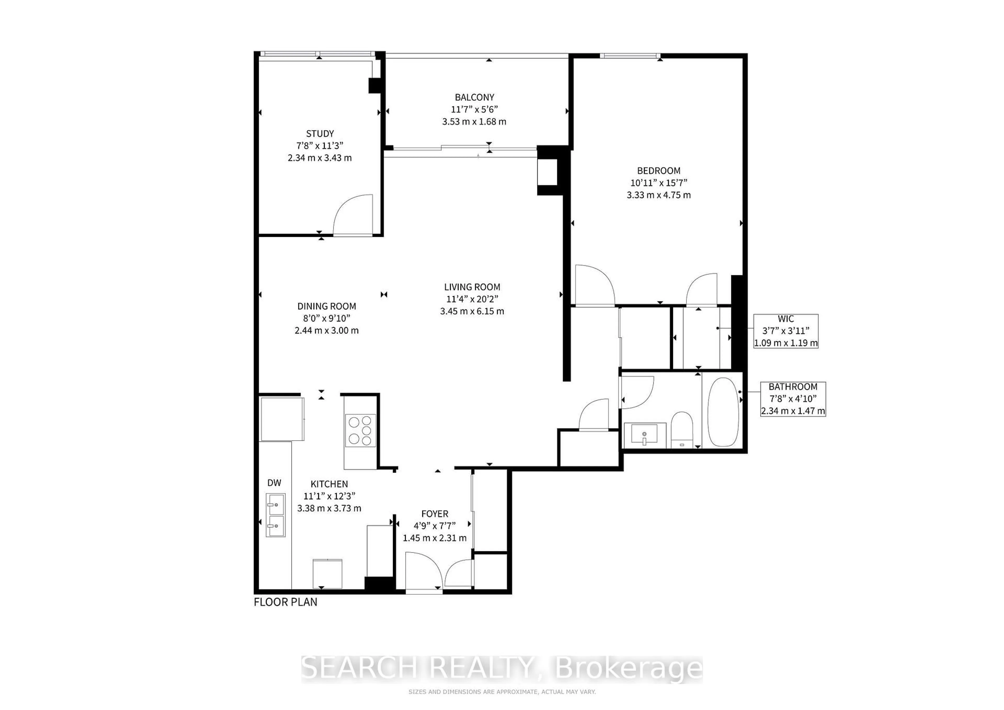 Floor plan for 85 Emmett Ave #2005, Toronto Ontario M6M 5A2