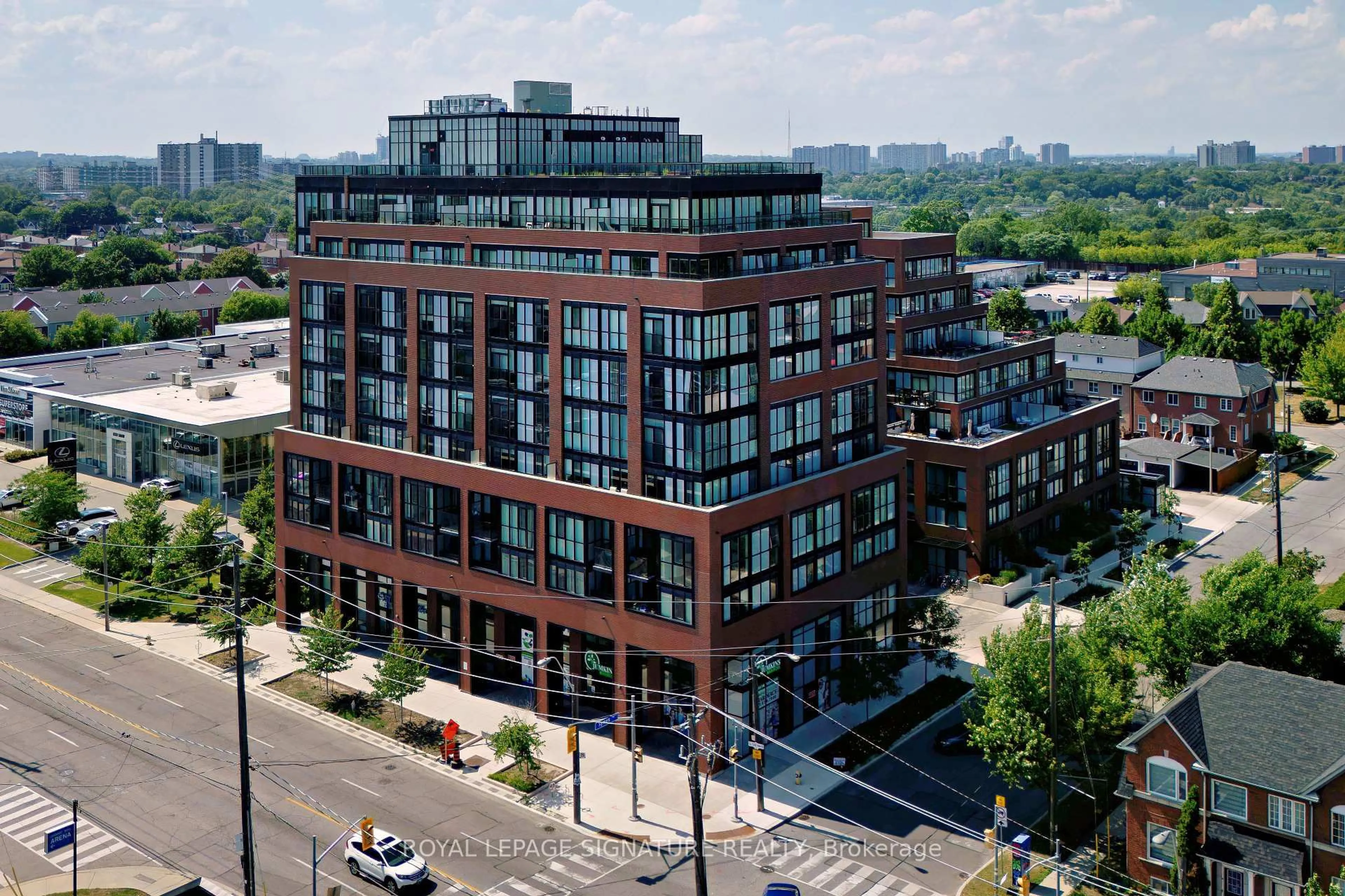 A pic from outside/outdoor area/front of a property/back of a property/a pic from drone, city buildings view from balcony for 2300 St Clair Ave #327, Toronto Ontario M6N 1K8