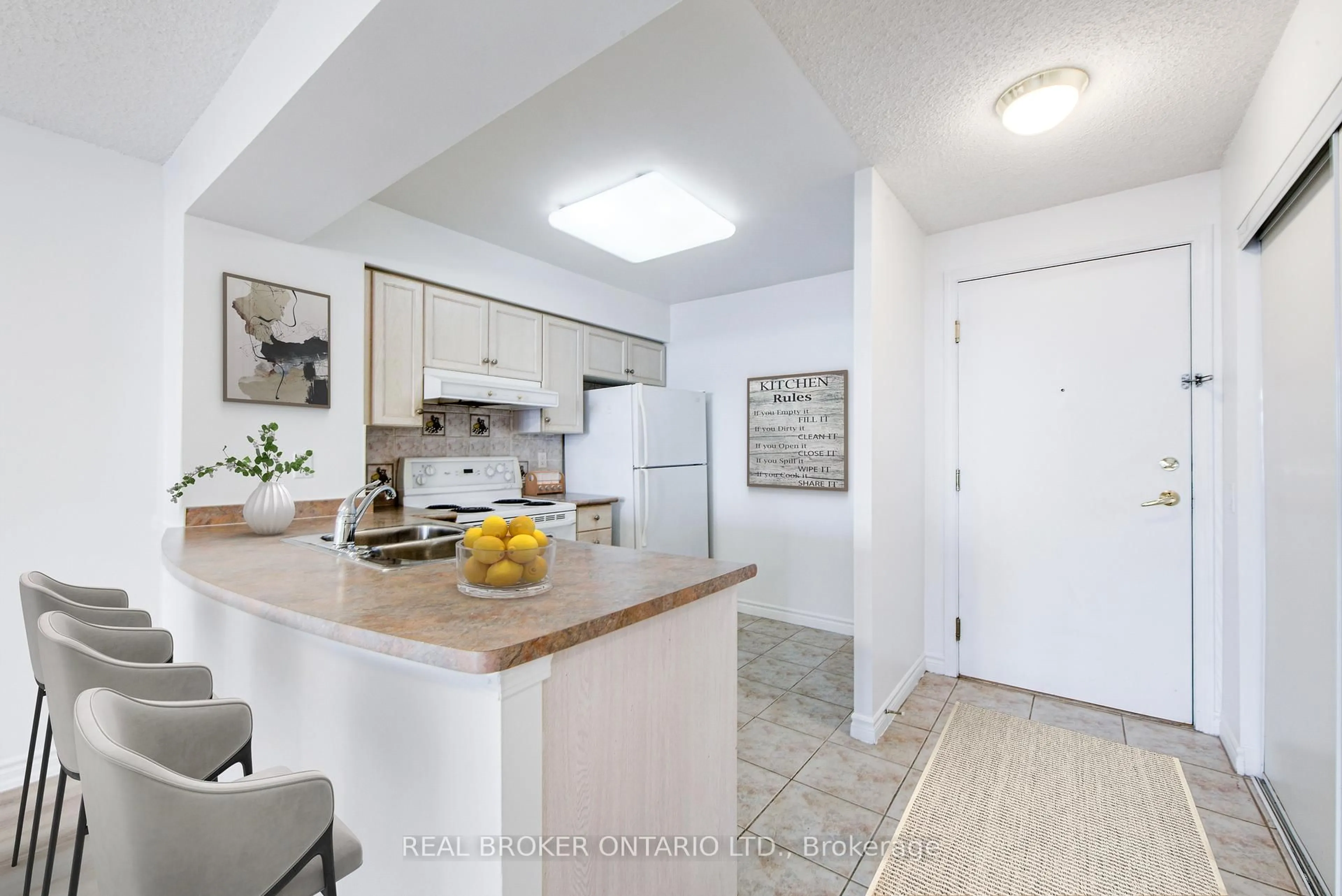 Standard kitchen, ceramic/tile floor for 35 Kingsbridge Garden Circ #1509, Mississauga Ontario L5R 3Z5