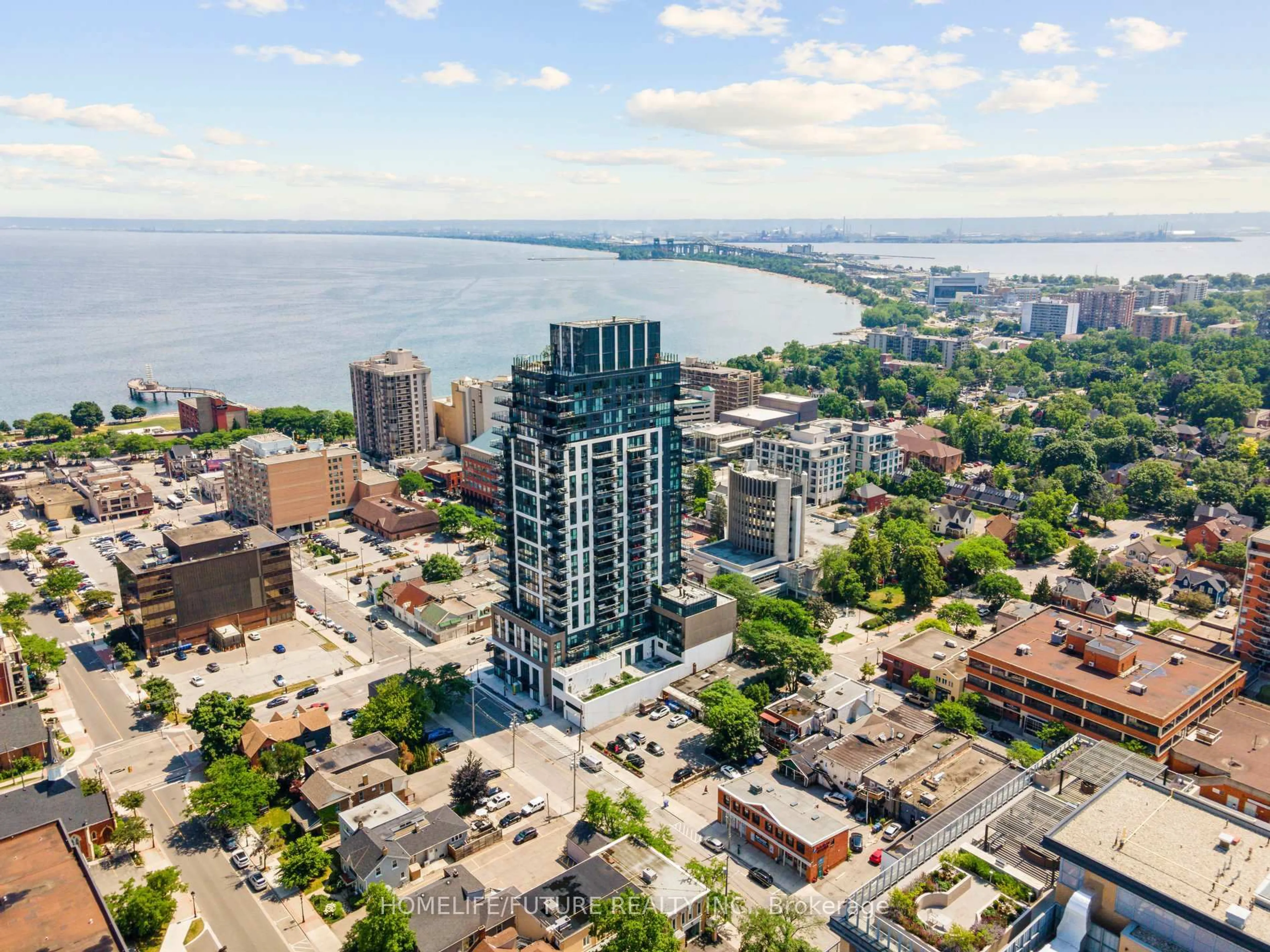 A pic from outside/outdoor area/front of a property/back of a property/a pic from drone, city buildings view from balcony for 2007 James St #1706, Burlington Ontario L7R 0G7