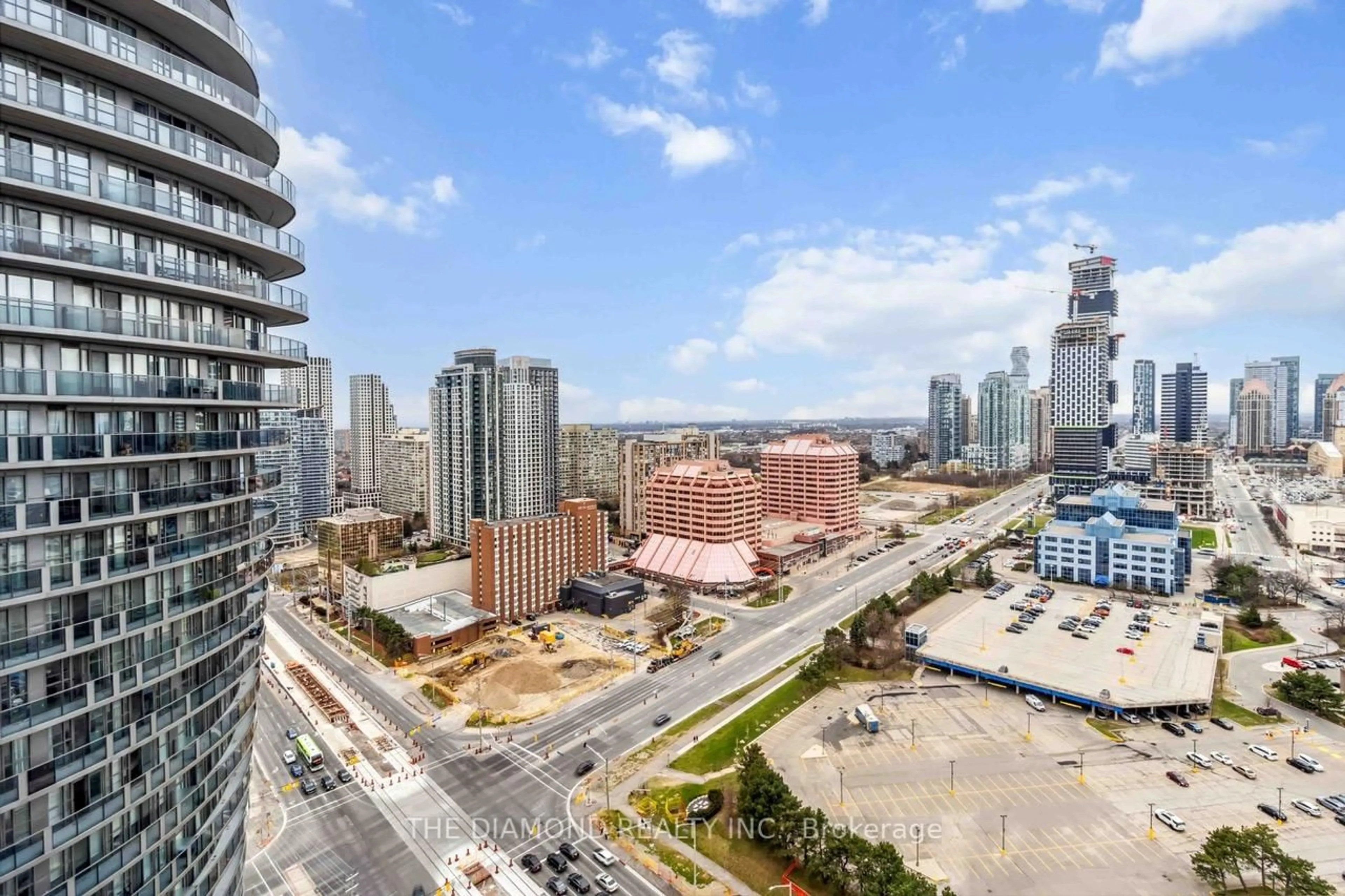 A pic from outside/outdoor area/front of a property/back of a property/a pic from drone, city buildings view from balcony for 50 Absolute Ave #2606, Mississauga Ontario L4Z 0A8