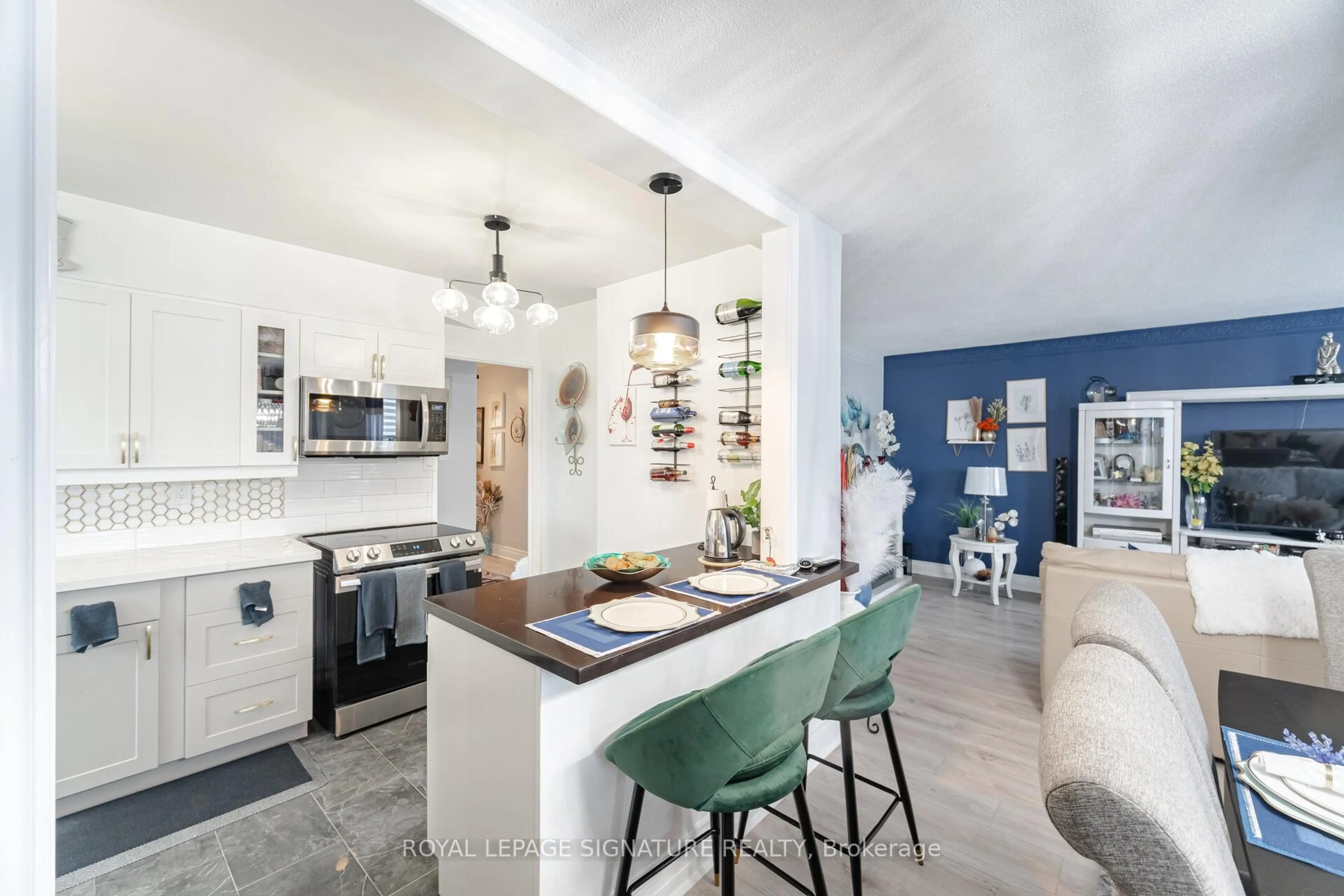 Open concept kitchen, ceramic/tile floor for 551 The West Mall #1219, Toronto Ontario M9C 1G7